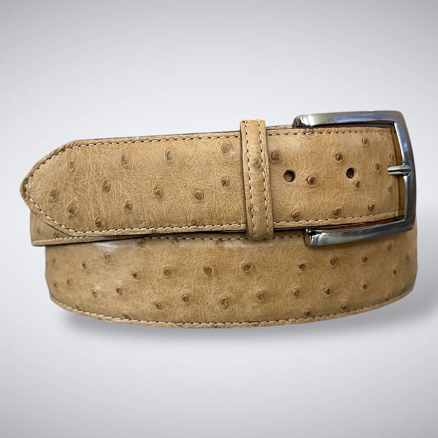 Ready To Ship Ostrich Quill Belt: English Saddle 1.5" width