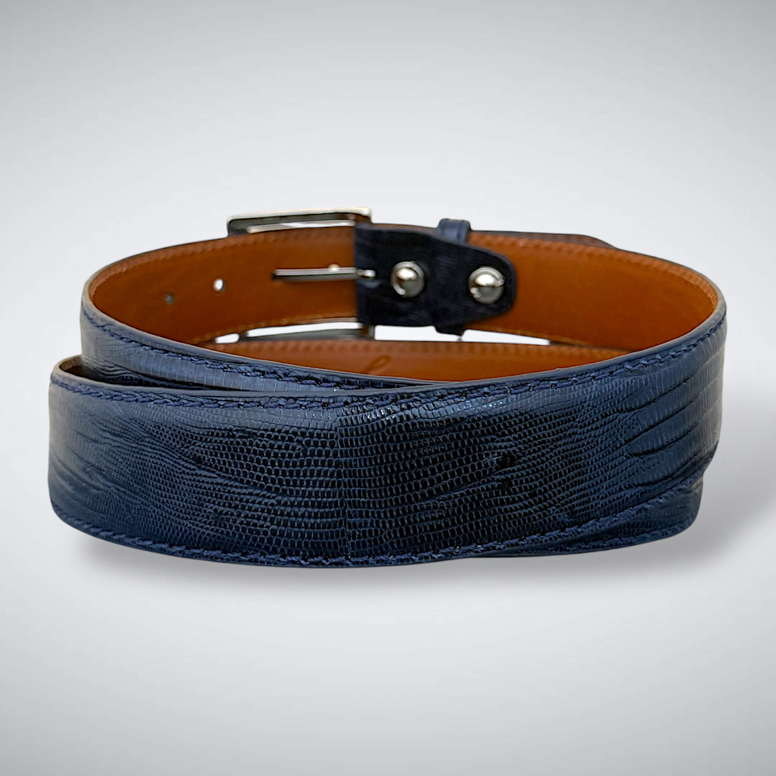 Iguazú Lizard Belt (Navy Tonal Stitch)