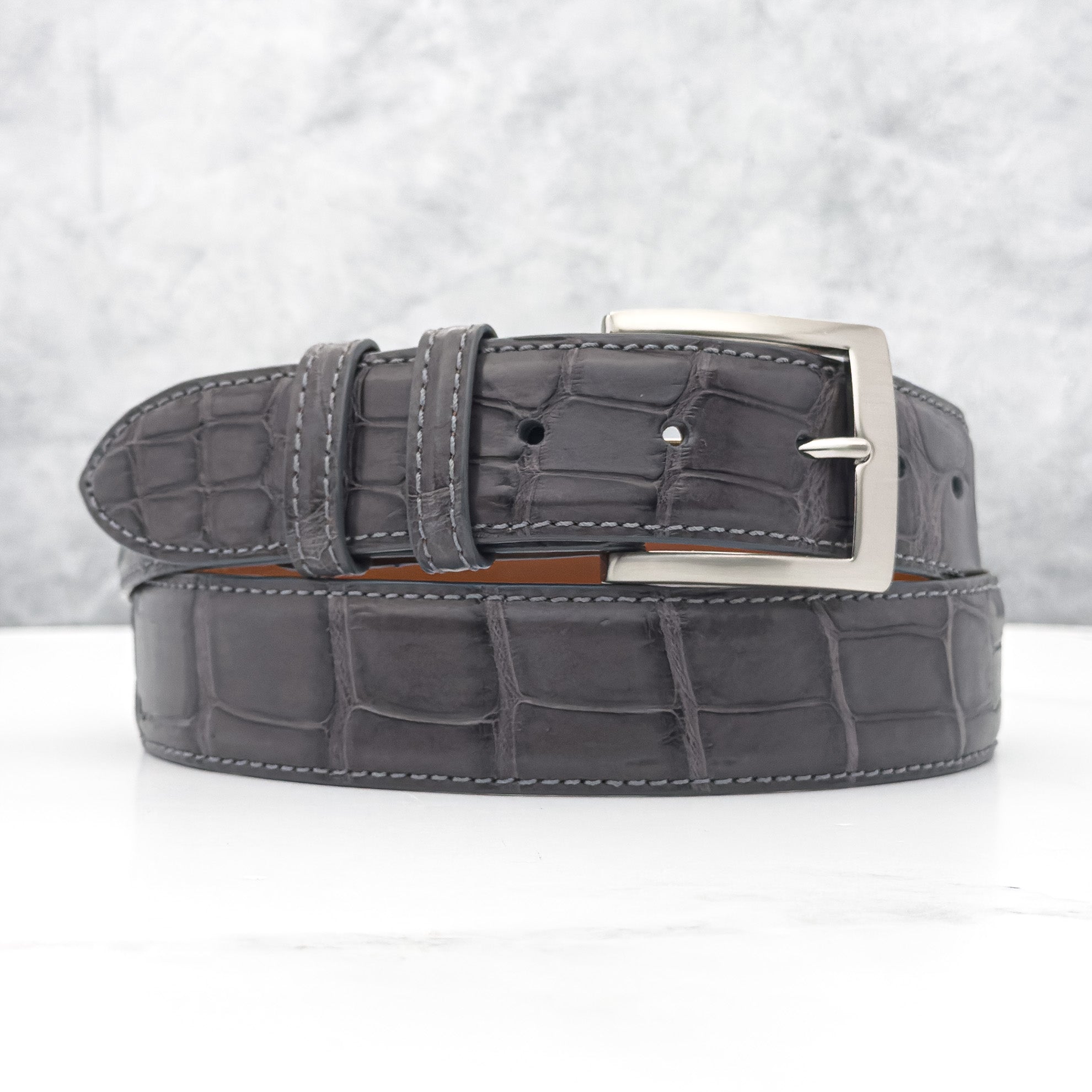 Matte Single-Piece American Alligator Belt: Grey