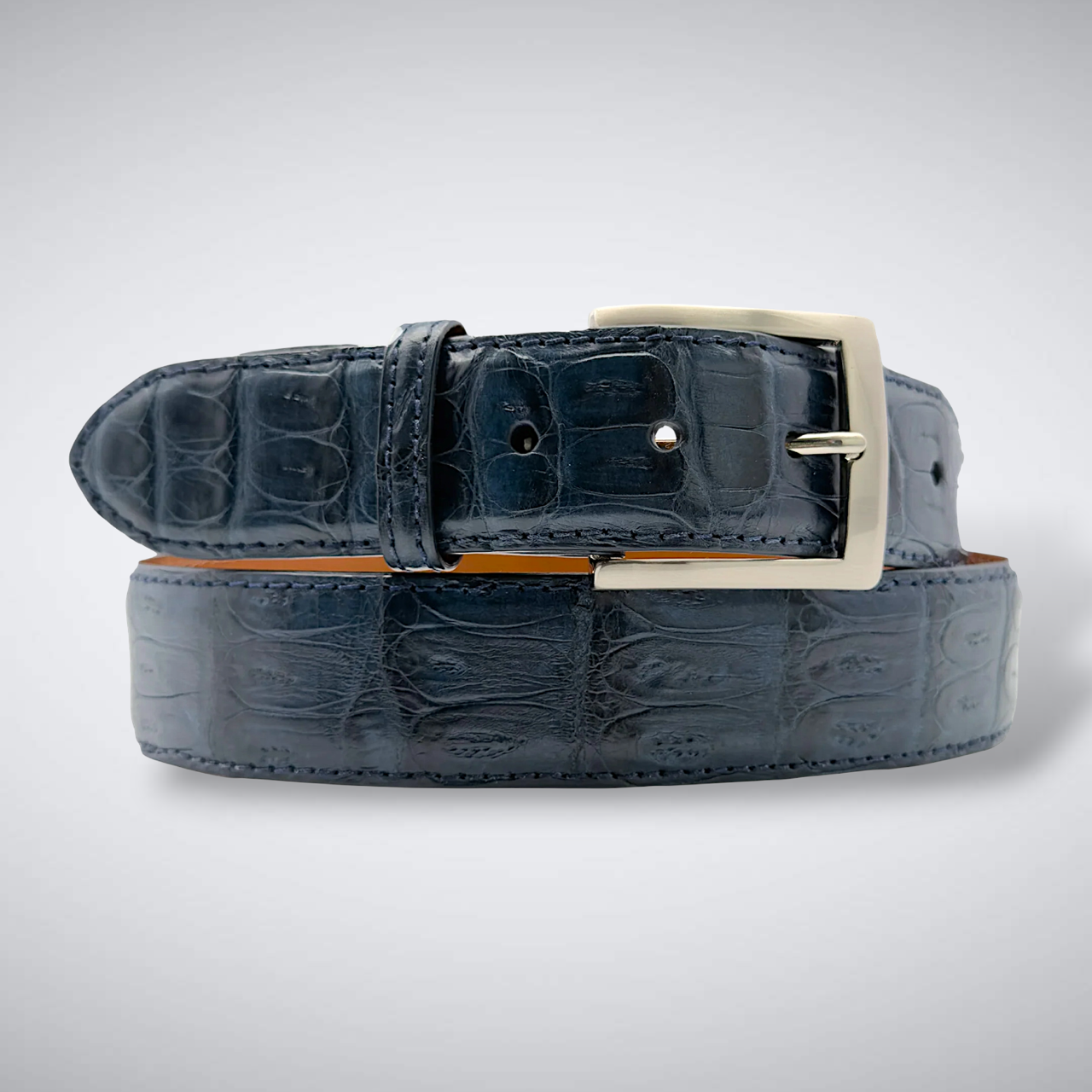 Matte Caiman Tail Belt: Navy
