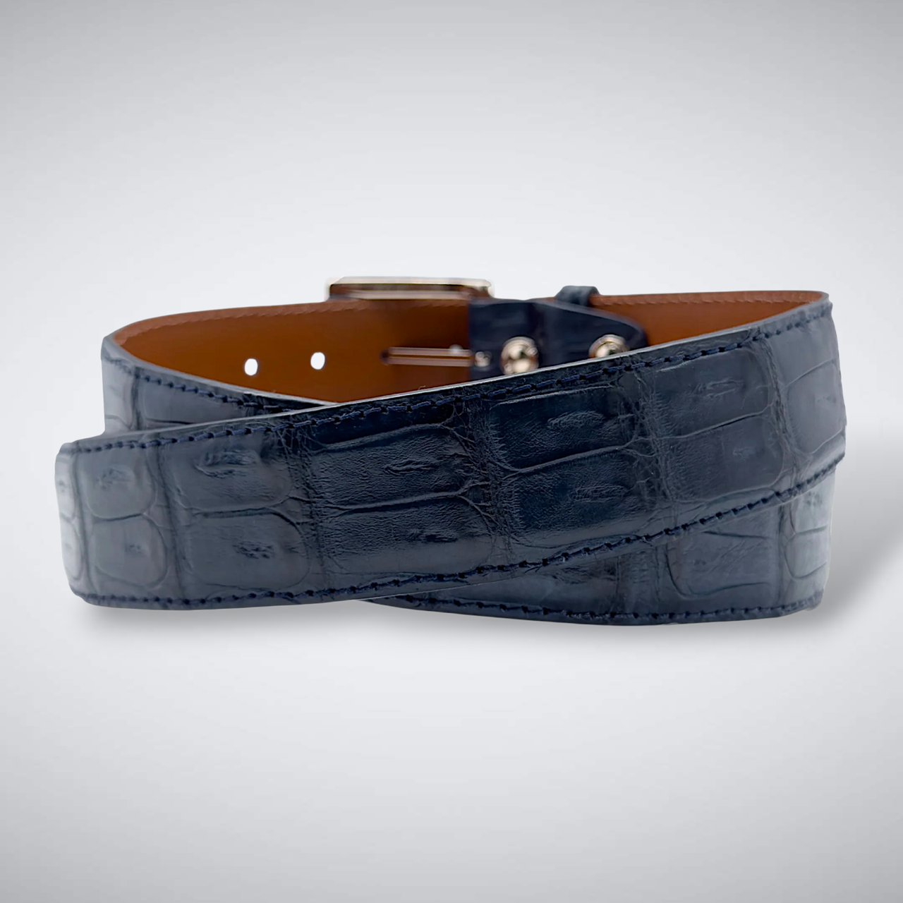 Matte Caiman Tail Belt: Navy