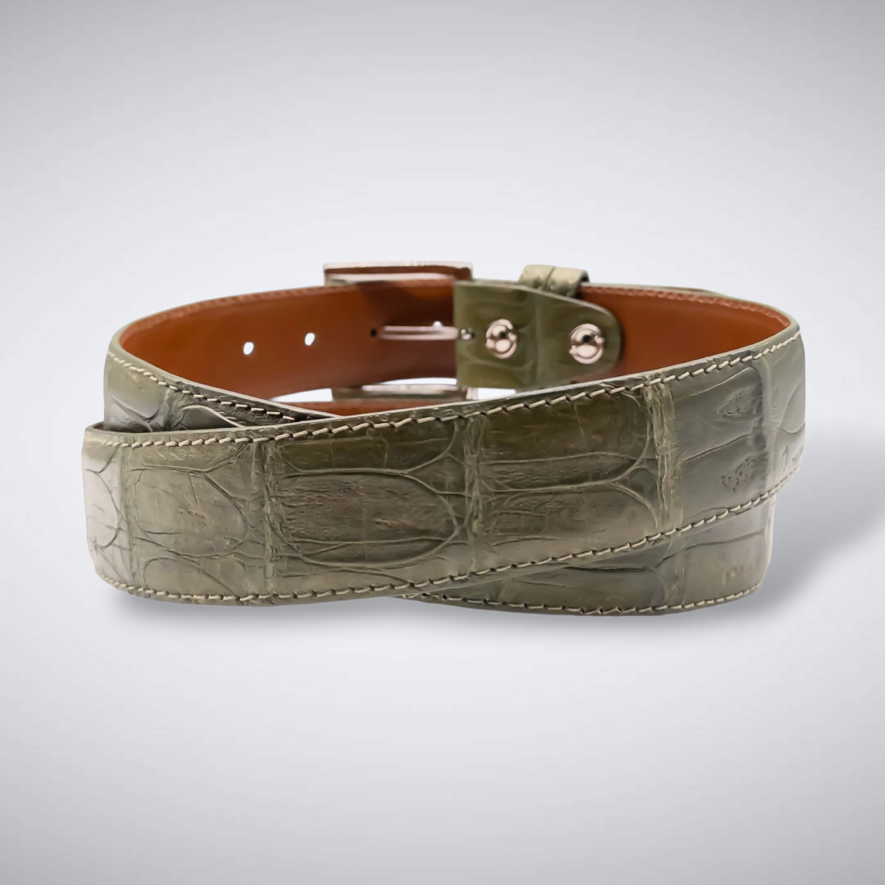 Matte Caiman Tail Belt: Olive Green