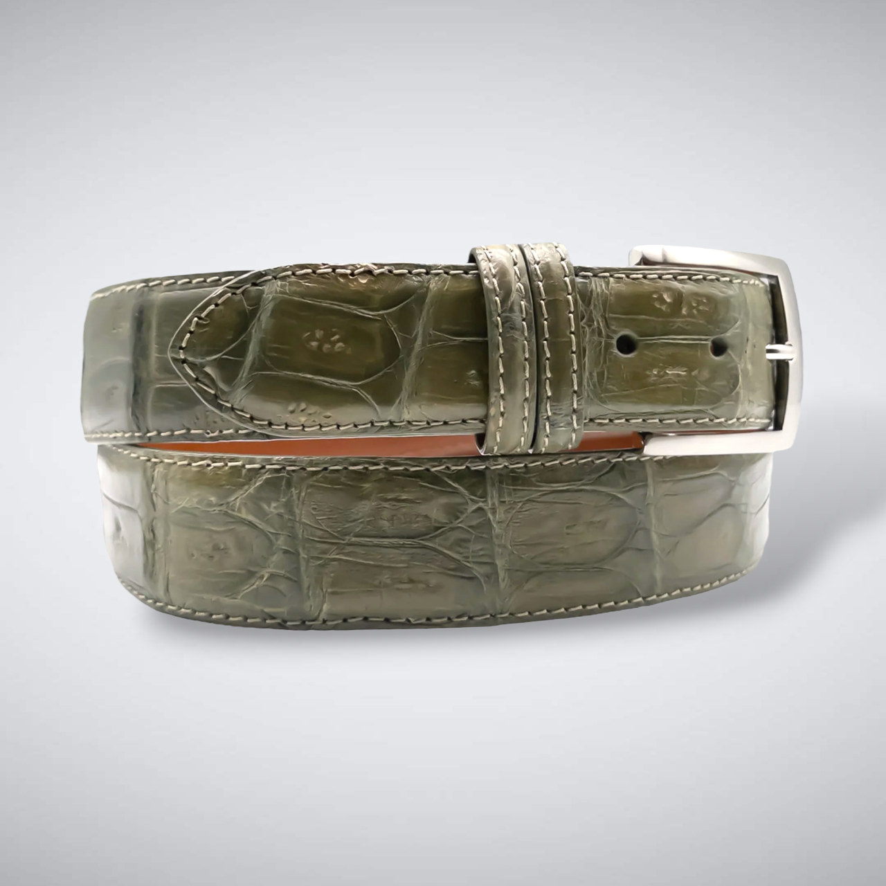 Matte Caiman Tail Belt: Olive Green