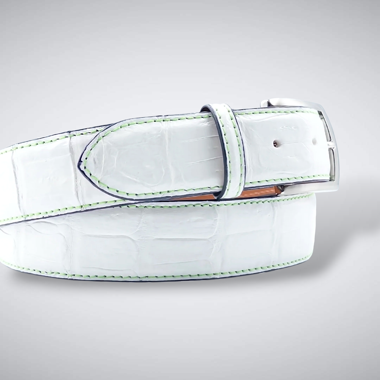 Matte Caiman Tail Belt: White