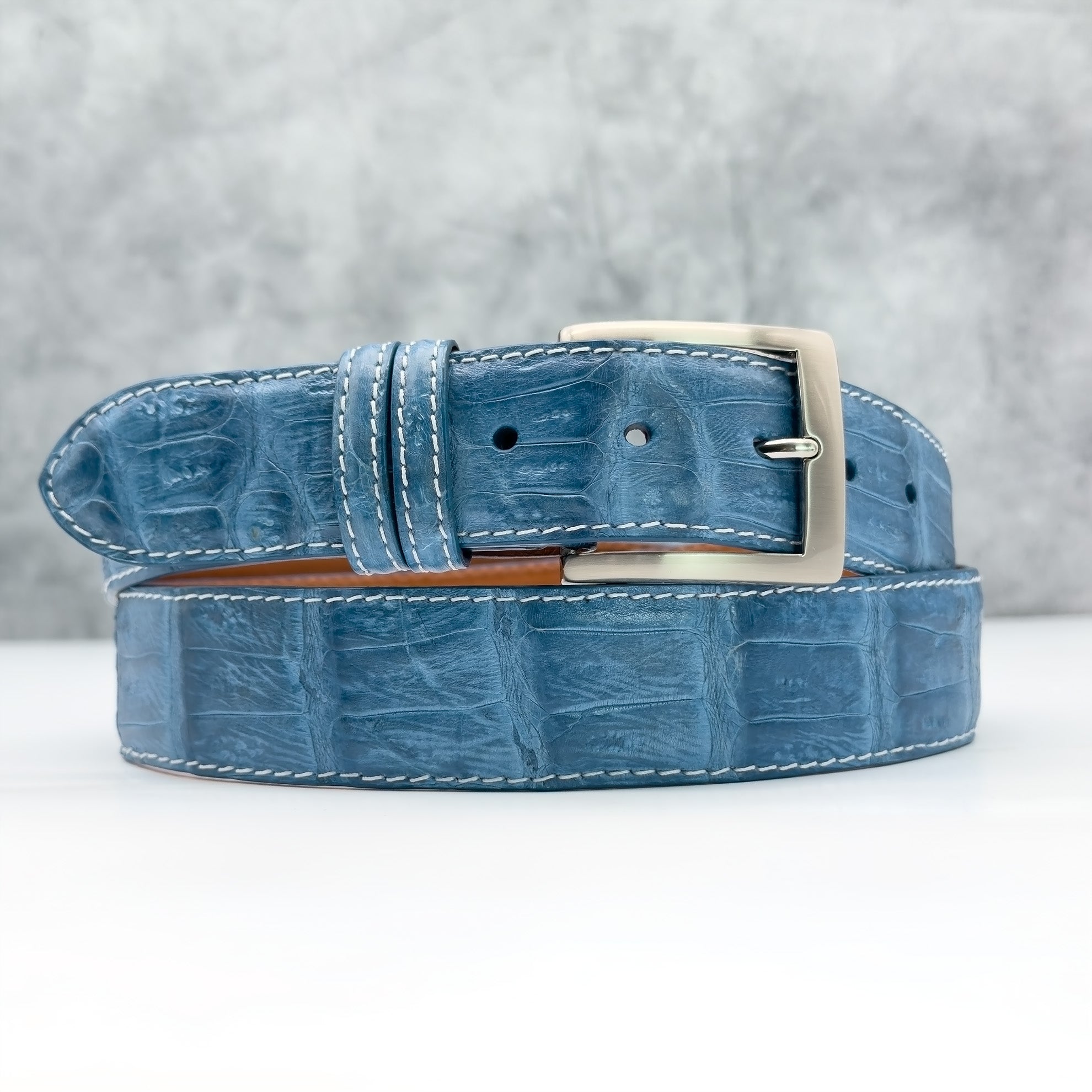 Matte Caiman Tail Belt:  Denim