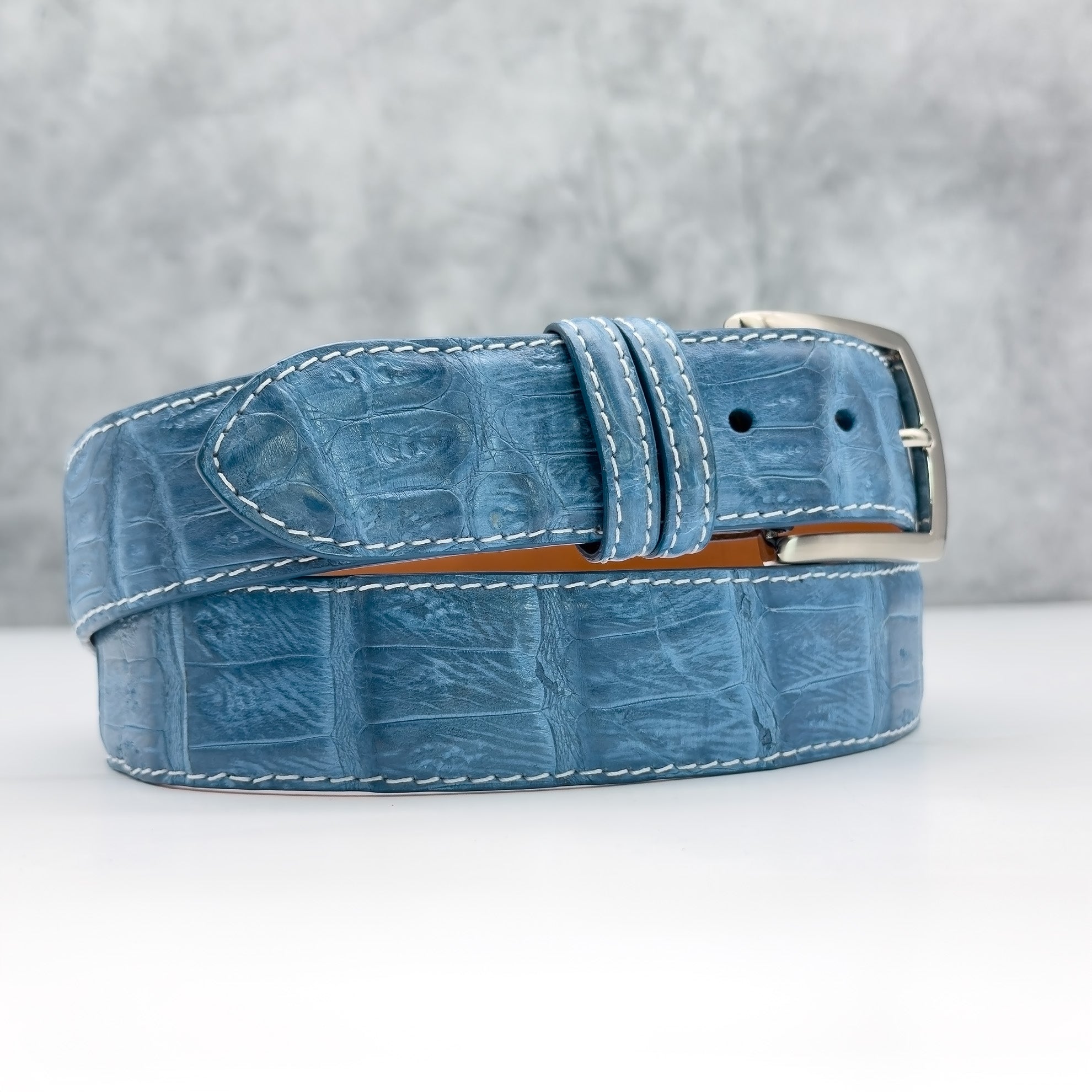 Matte Caiman Tail Belt:  Denim