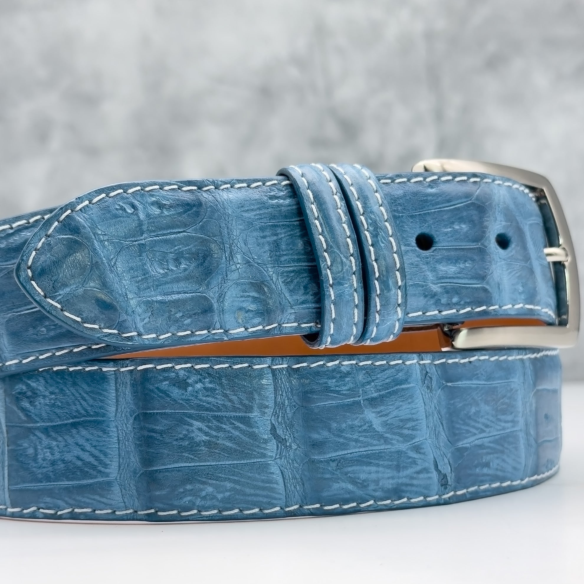 Matte Caiman Tail Belt:  Denim