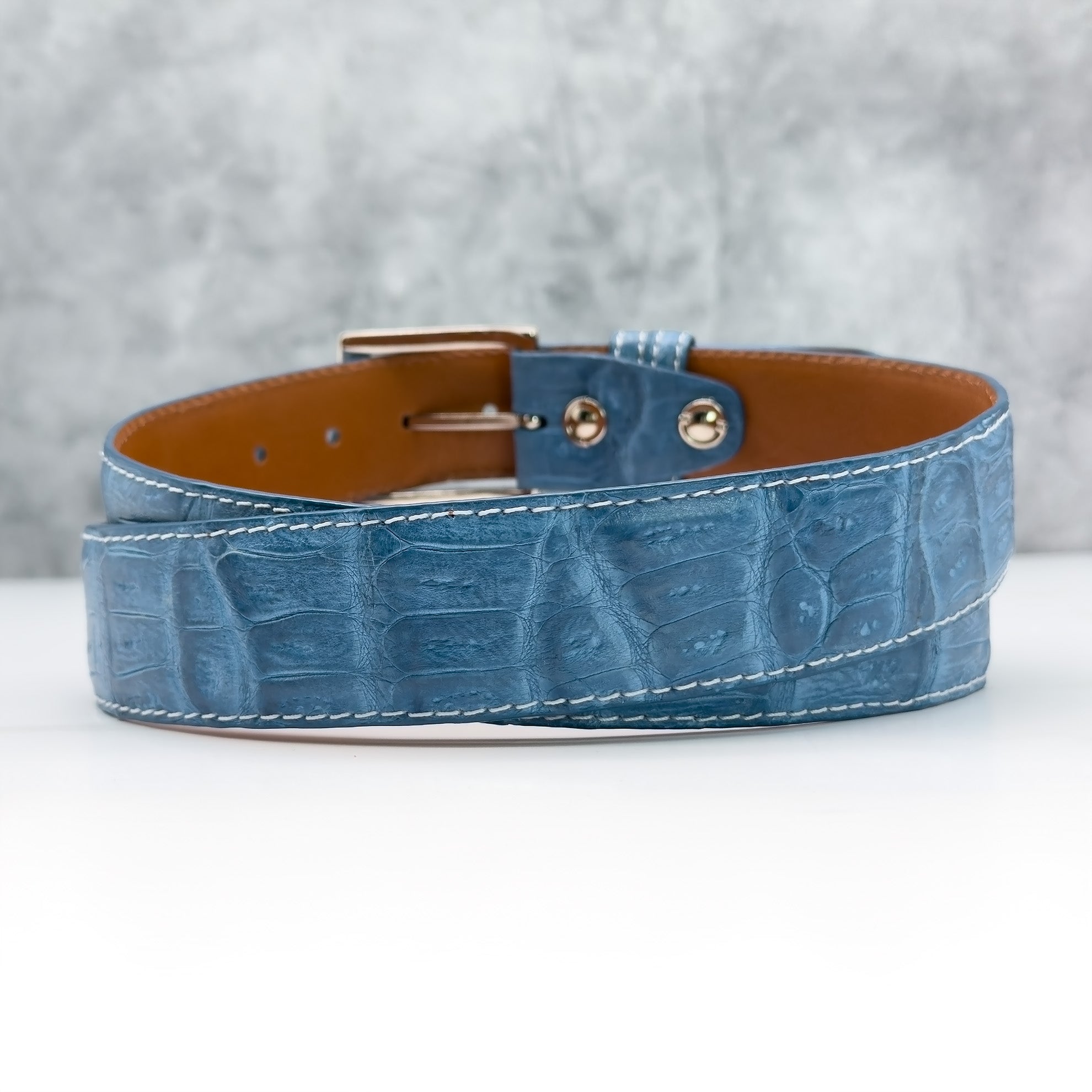 Matte Caiman Tail Belt:  Denim