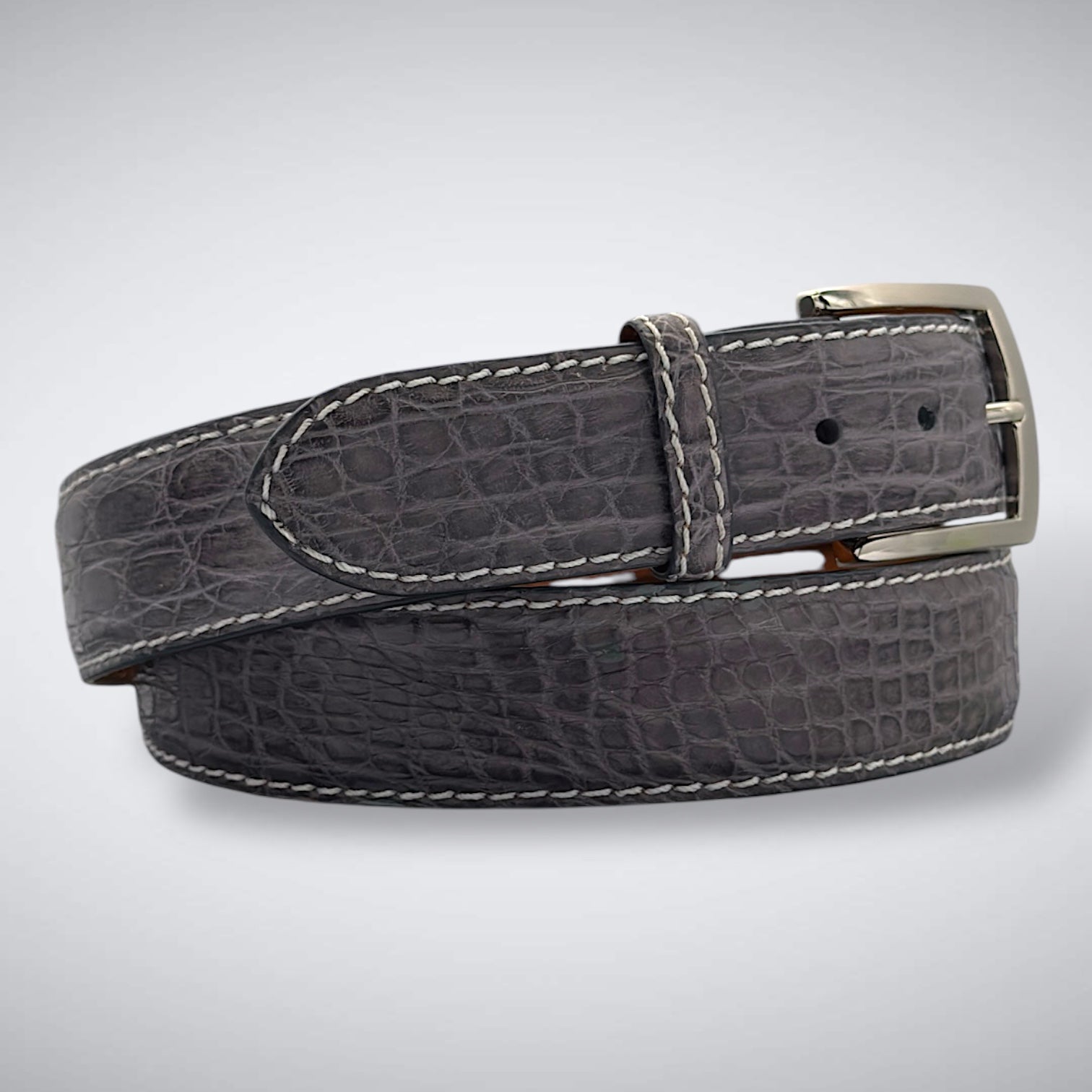 Summit Crocodile Flank Belt (Grey White Stitch)