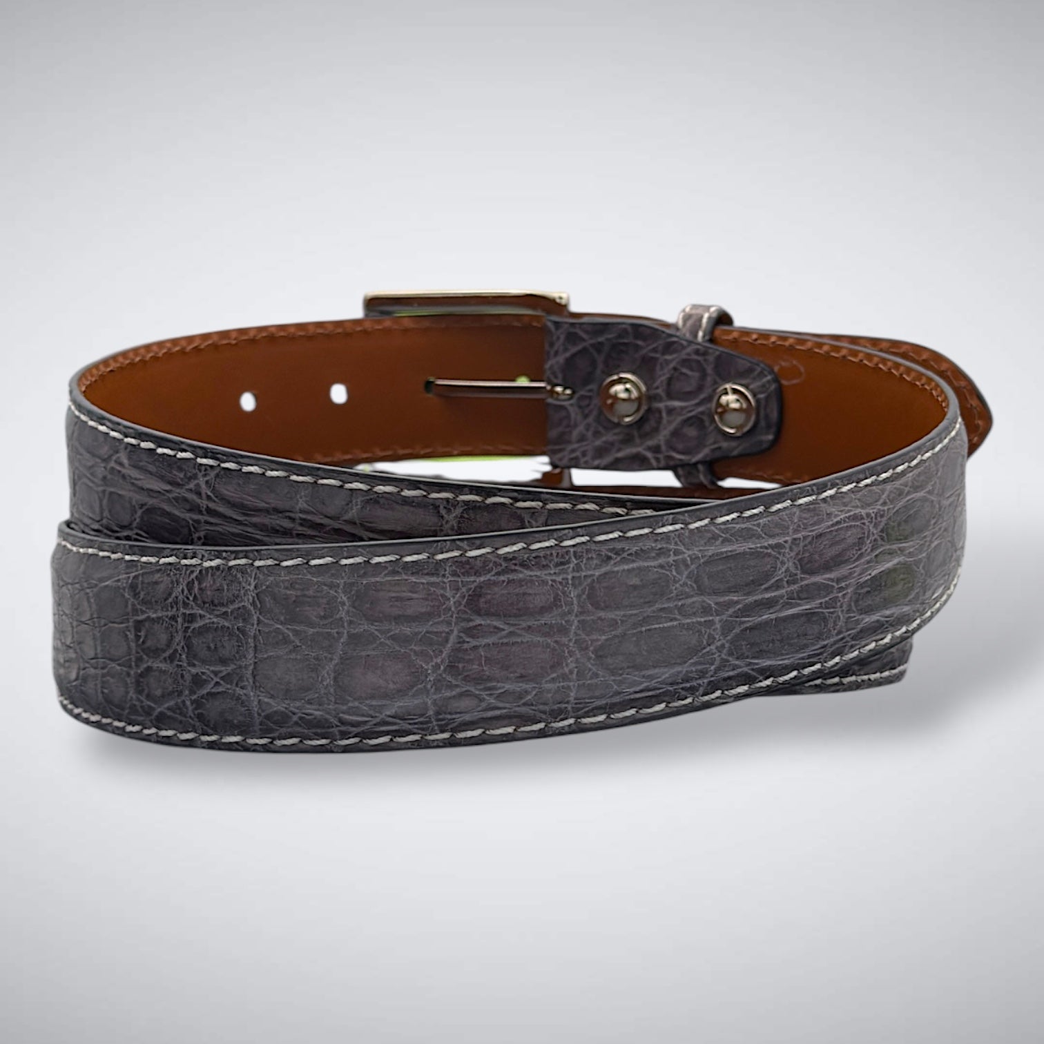Summit Crocodile Flank Belt (Grey White Stitch)