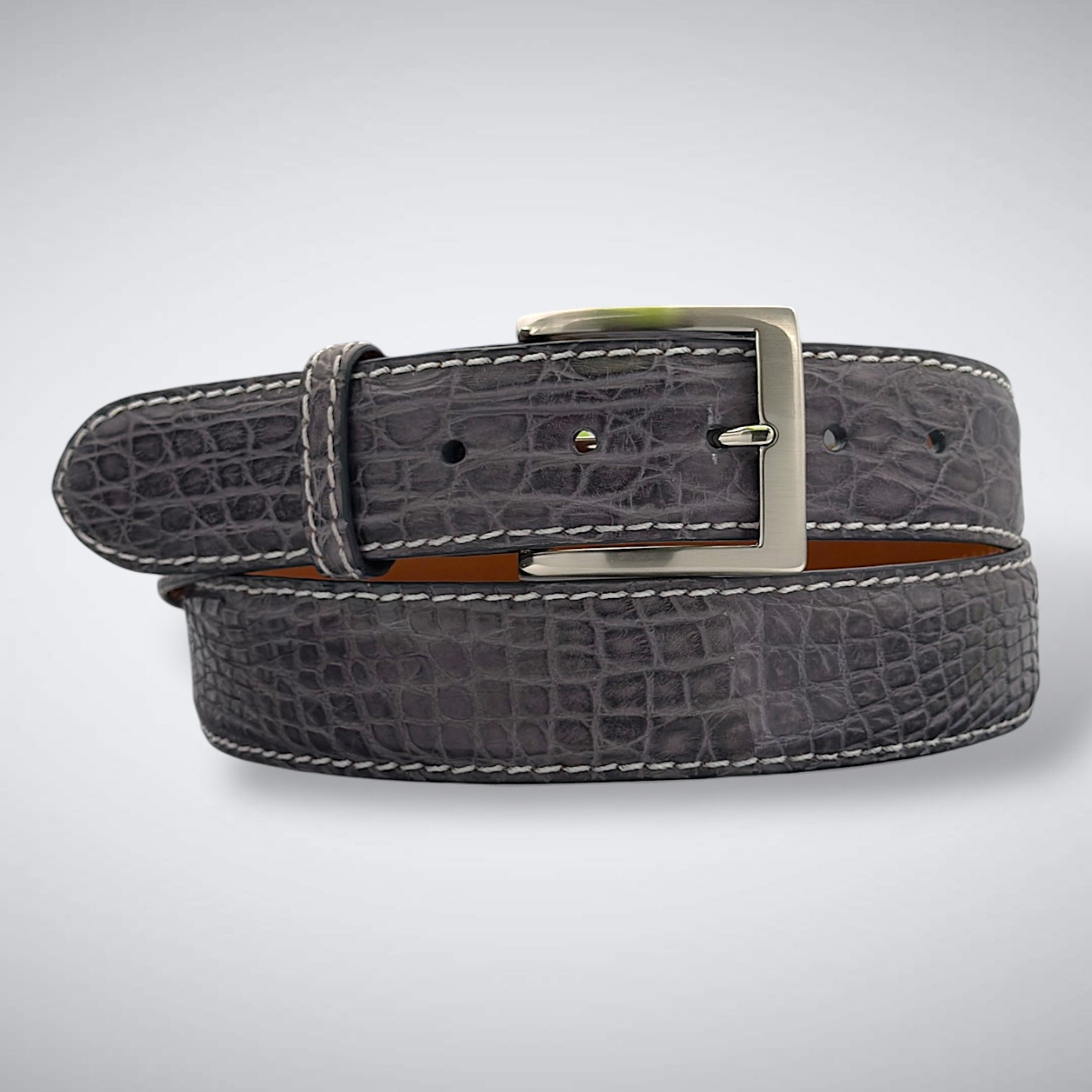 Summit Crocodile Flank Belt (Grey White Stitch)