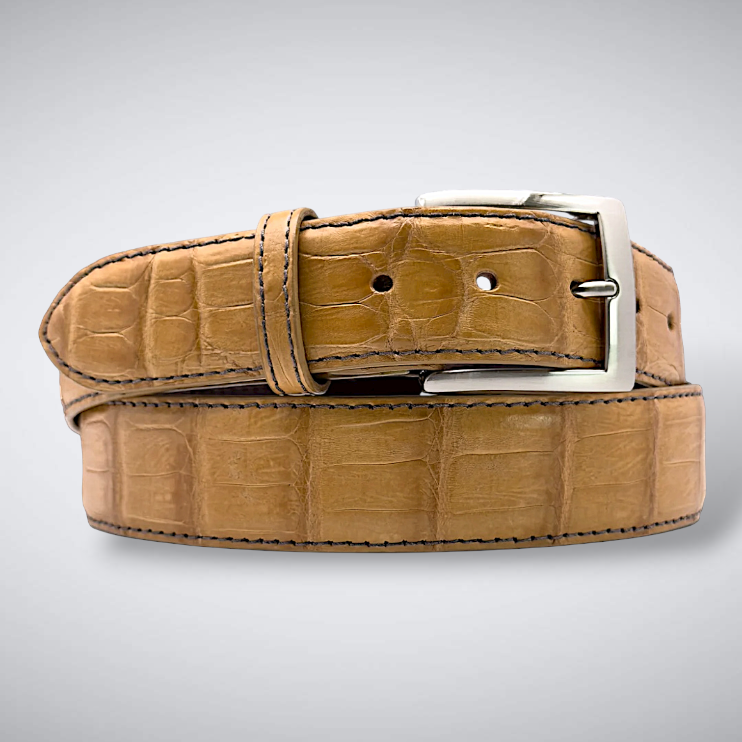 Matte Caiman Tail Belt – Toscana (Tan / Brown Stitch)