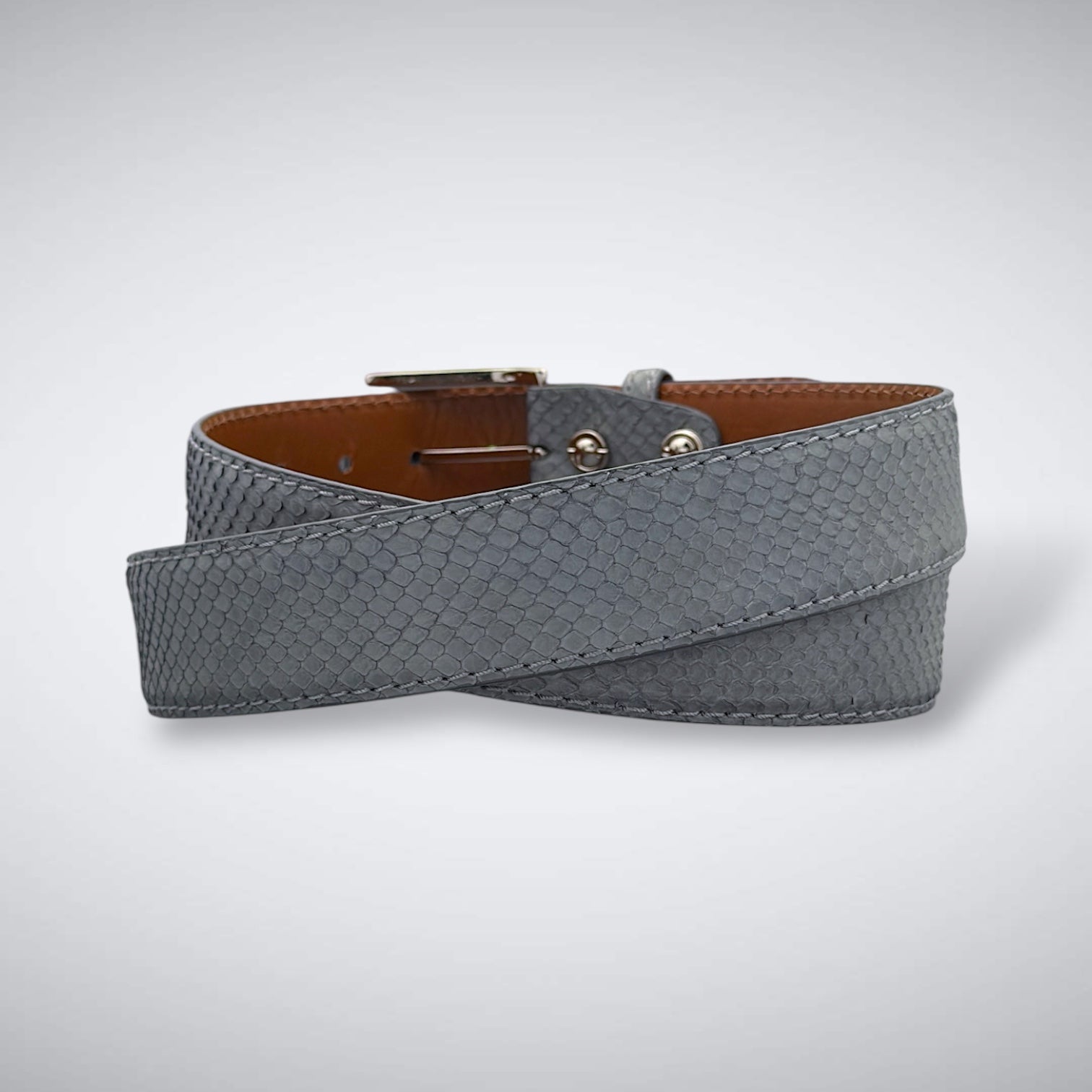 Ash Trap Python Belt (Grey Tonal Stitch)