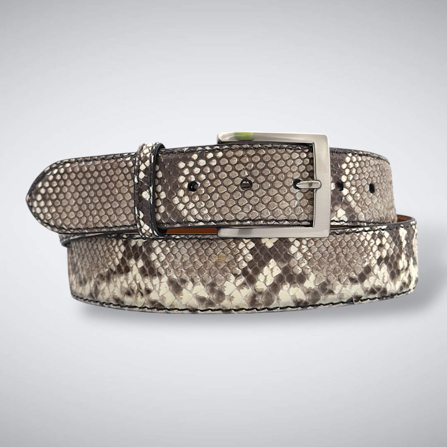 Bengal Python Belt (Black & White Tonal Stitch)
