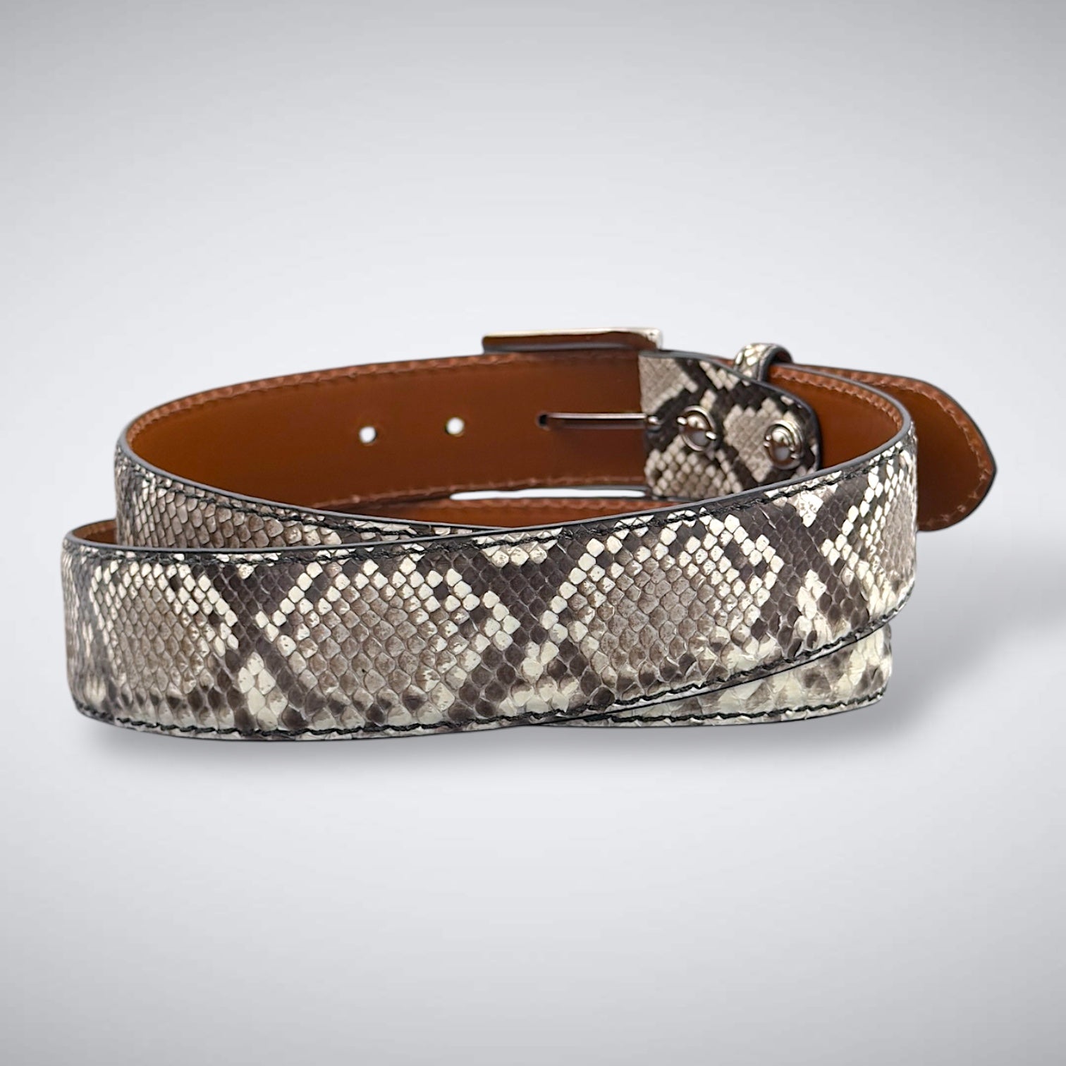 Bengal Python Belt (Black & White Tonal Stitch)