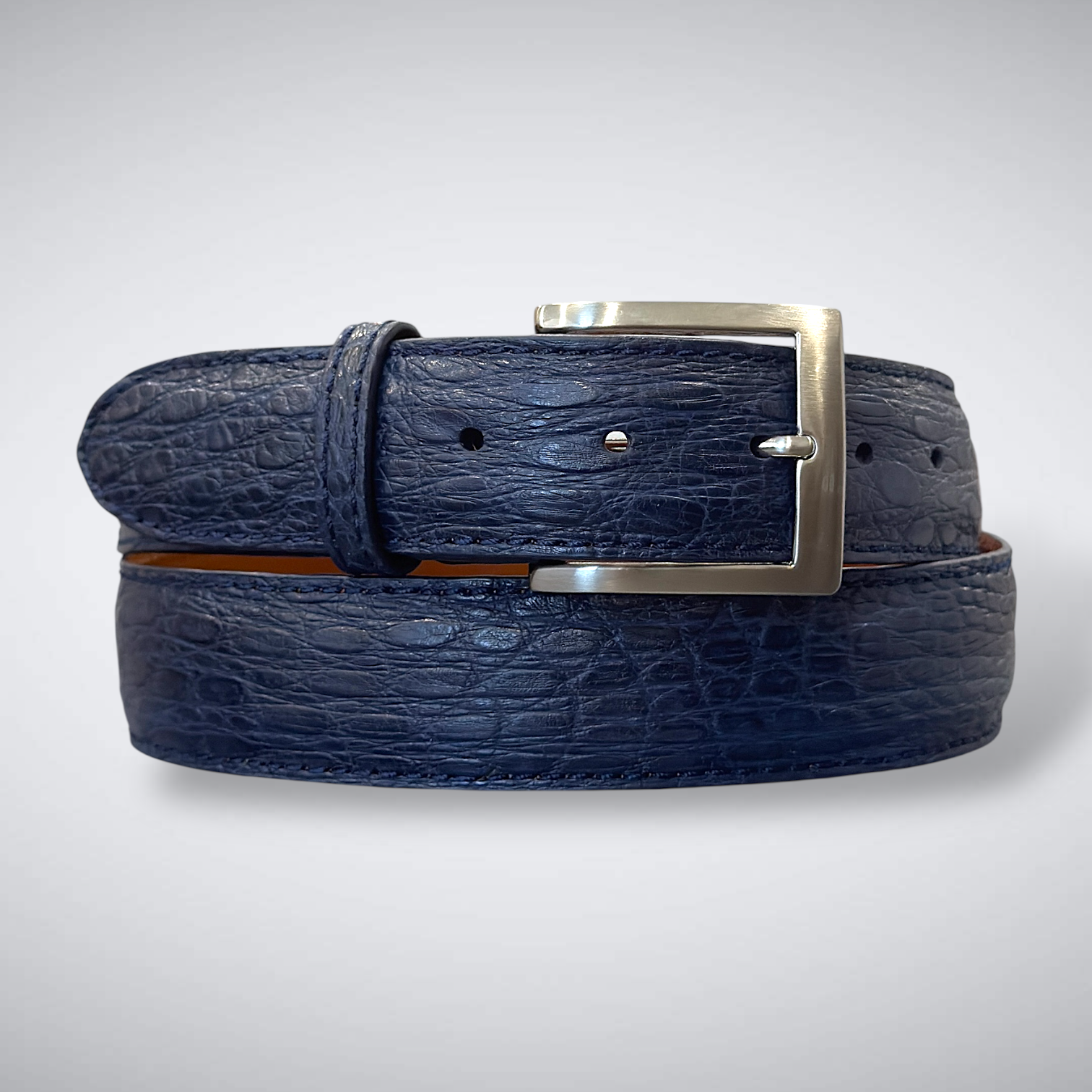 Monaco Crocodile Flank Belt (Navy Tonal Stitch)