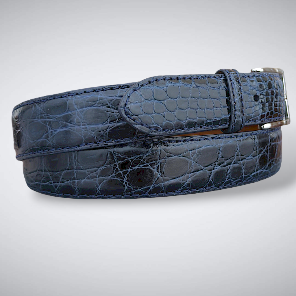 Morgan Crocodile Belt (Navy Tonal Stitch)