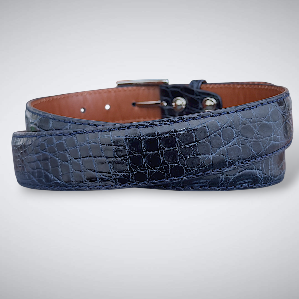 Morgan Crocodile Belt (Navy Tonal Stitch)