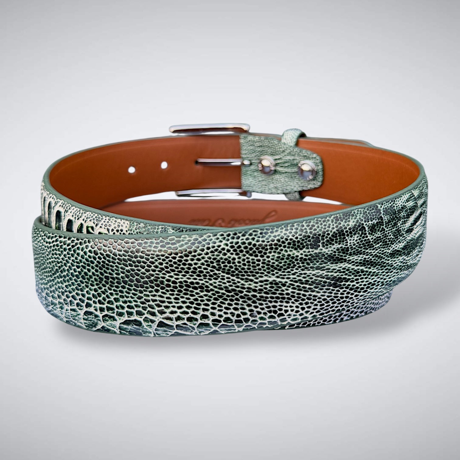 Ready To Ship Ostrich Shin Belt: Moss Creek (Width 1.5")