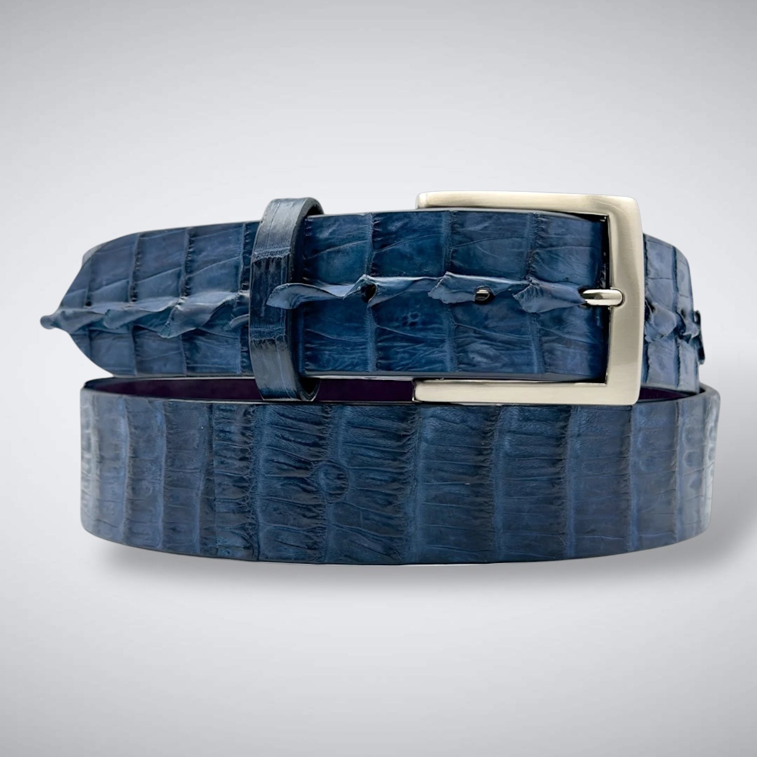 Matte Caiman Hornback with Horn Tips Belt: Navy