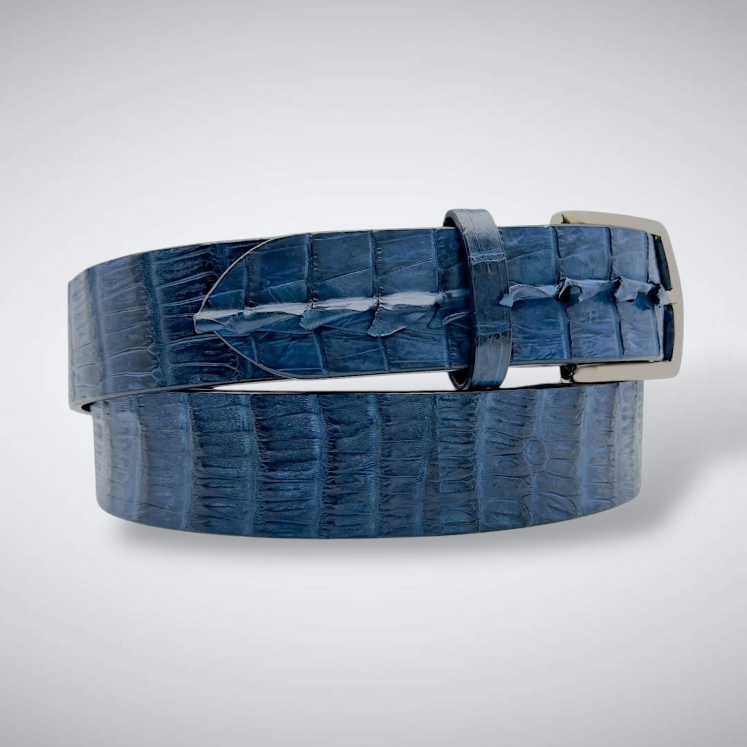 Matte Caiman Hornback with Horn Tips Belt: Navy