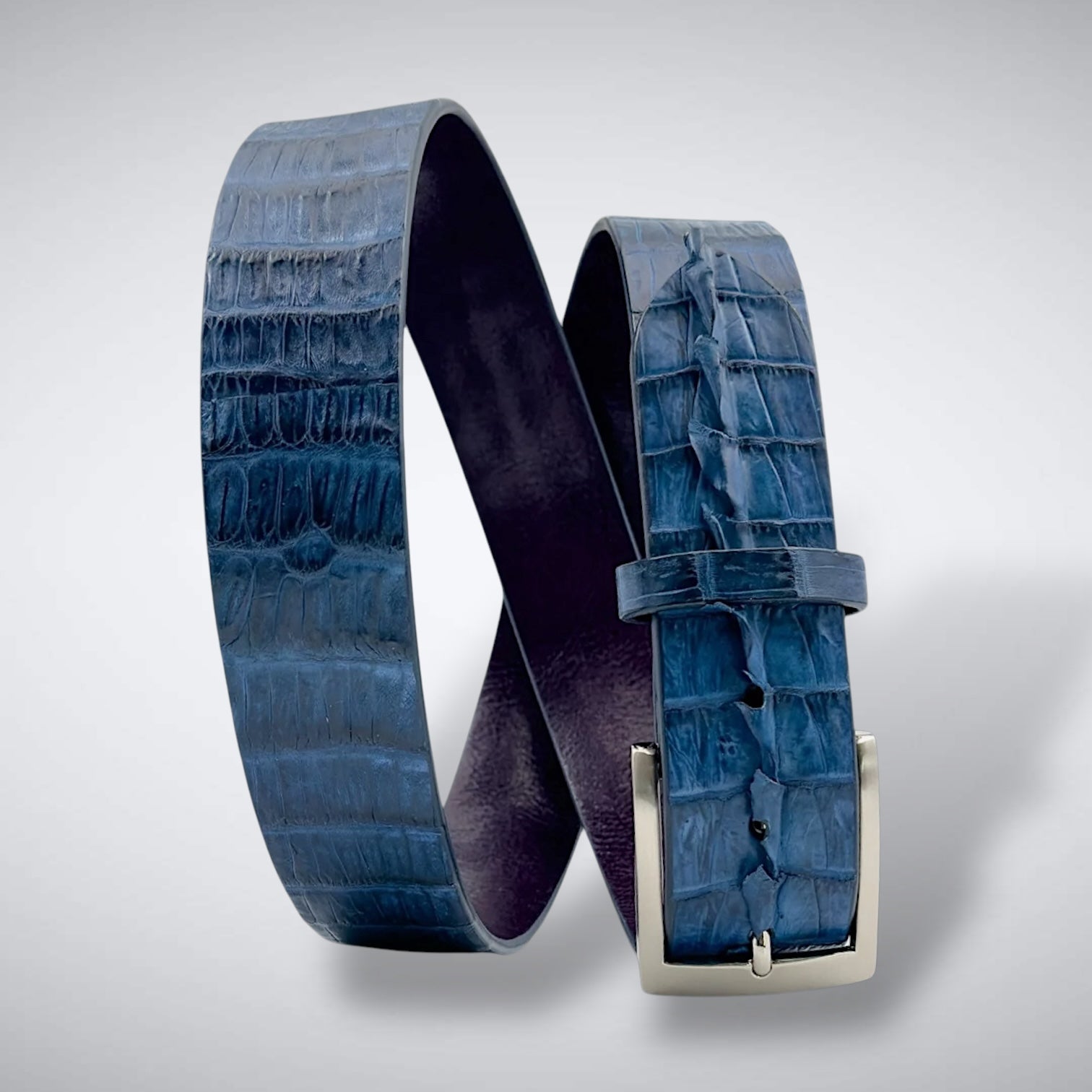 Matte Caiman Hornback with Horn Tips Belt: Navy