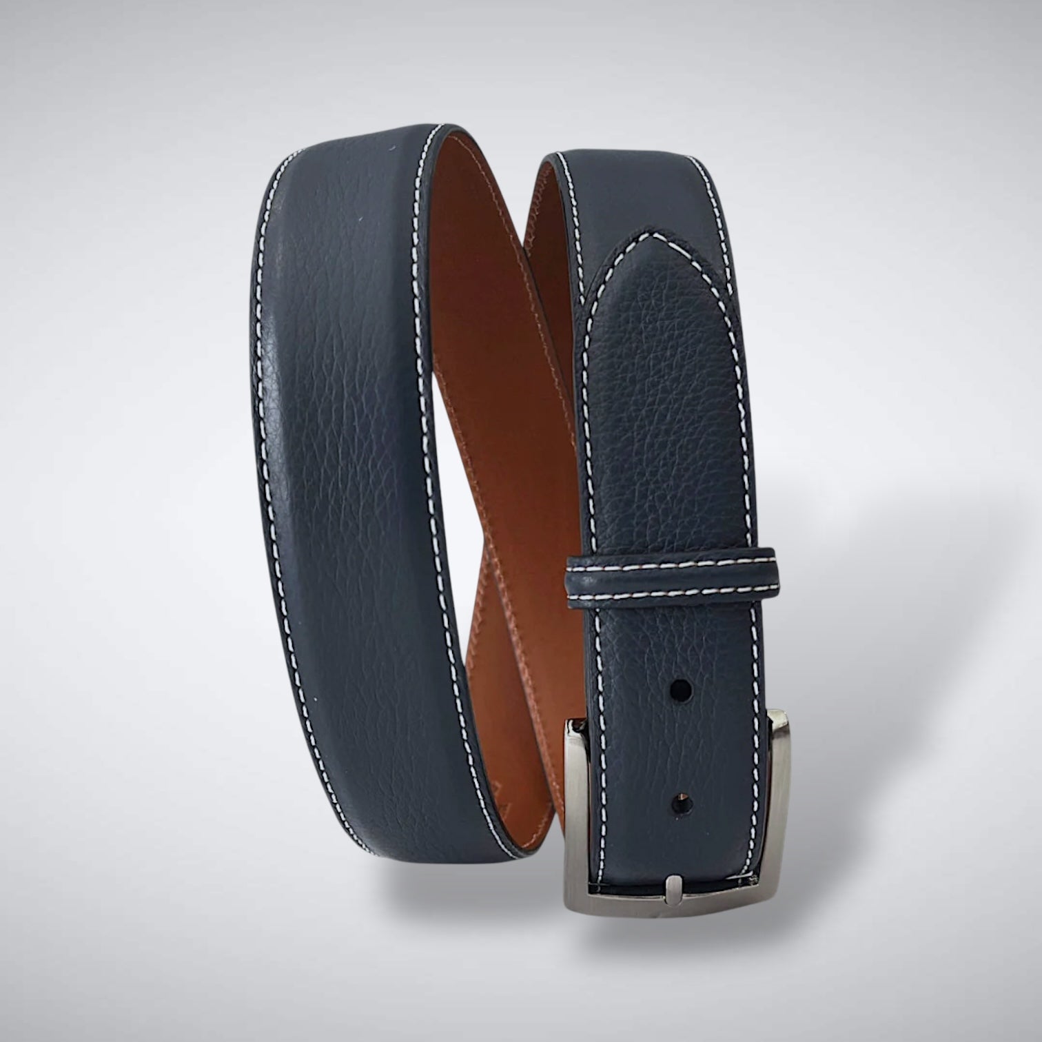 Italian Pebble Grain Calf Belt: Navy