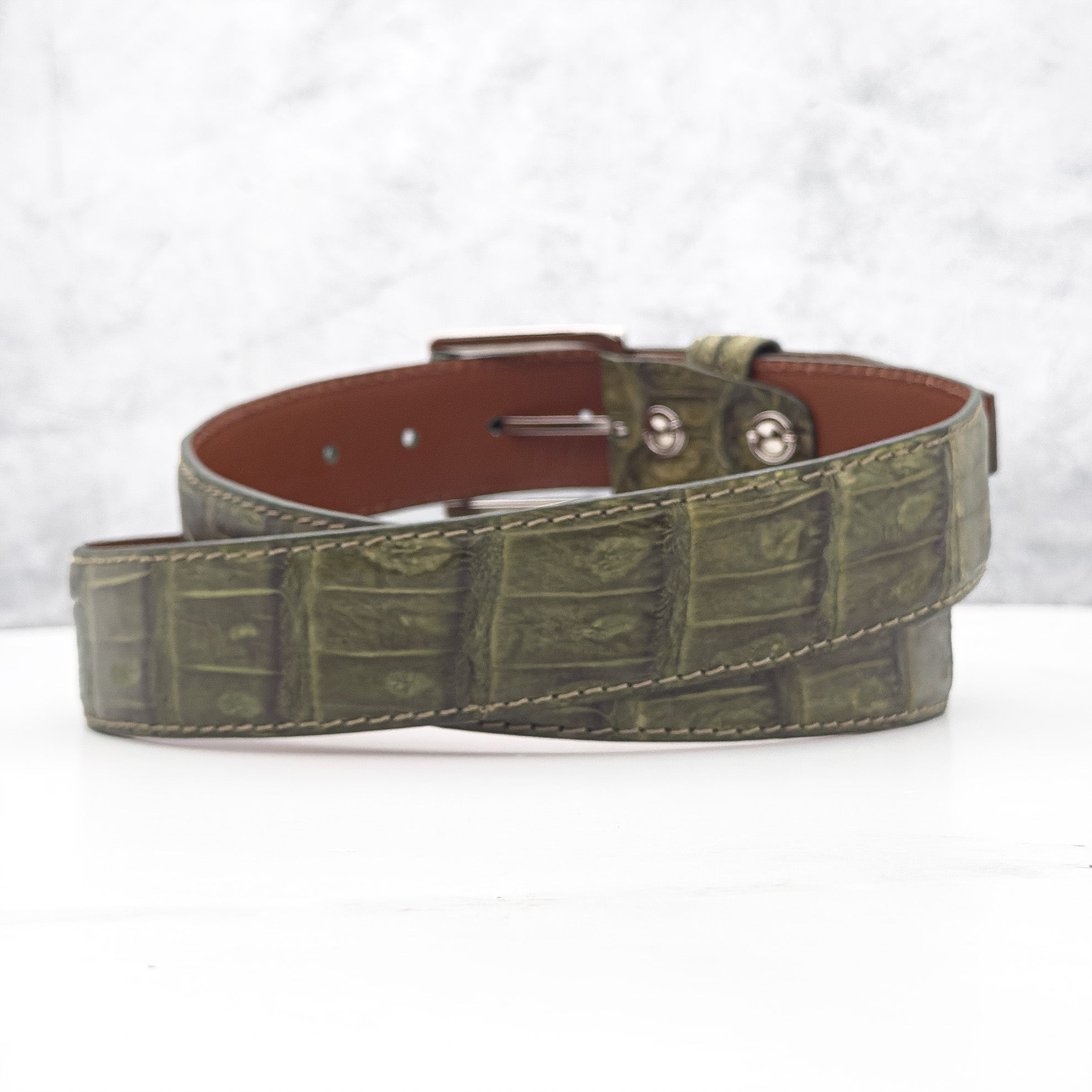 Rivoli Caiman Tail Belt – Matte Olive