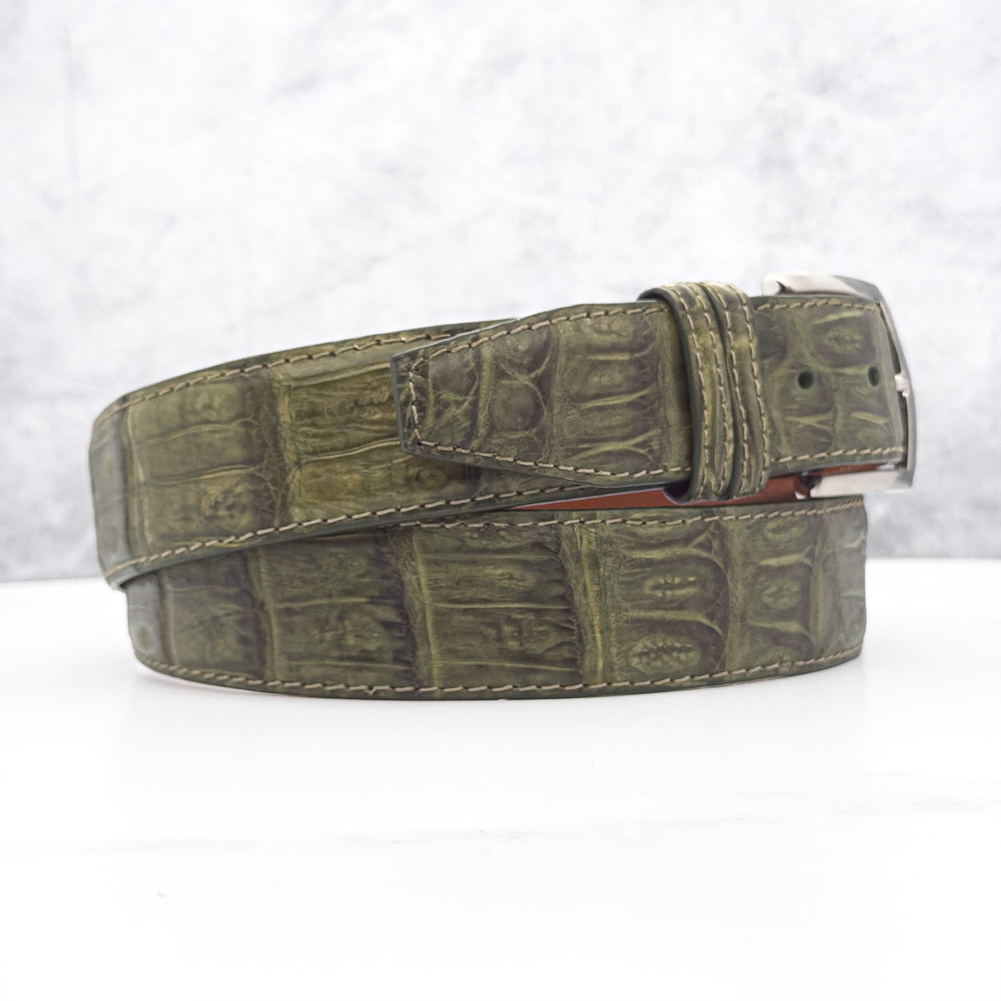 Rivoli Caiman Tail Belt – Matte Olive
