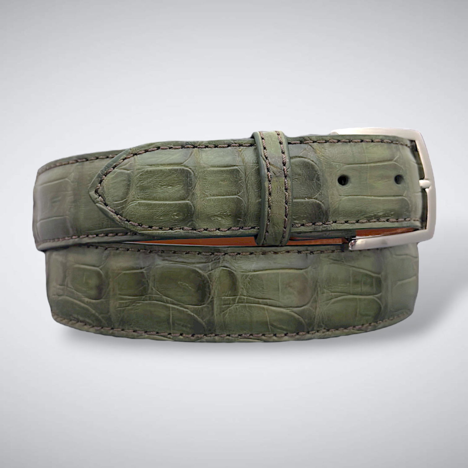 Rivoli Caiman Tail Belt – Matte Olive