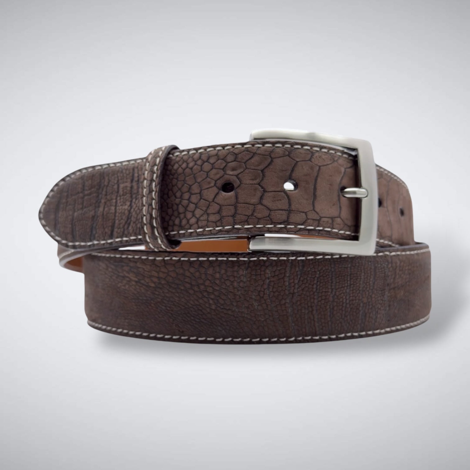 Ostrich Shin Suede Belt: Brown