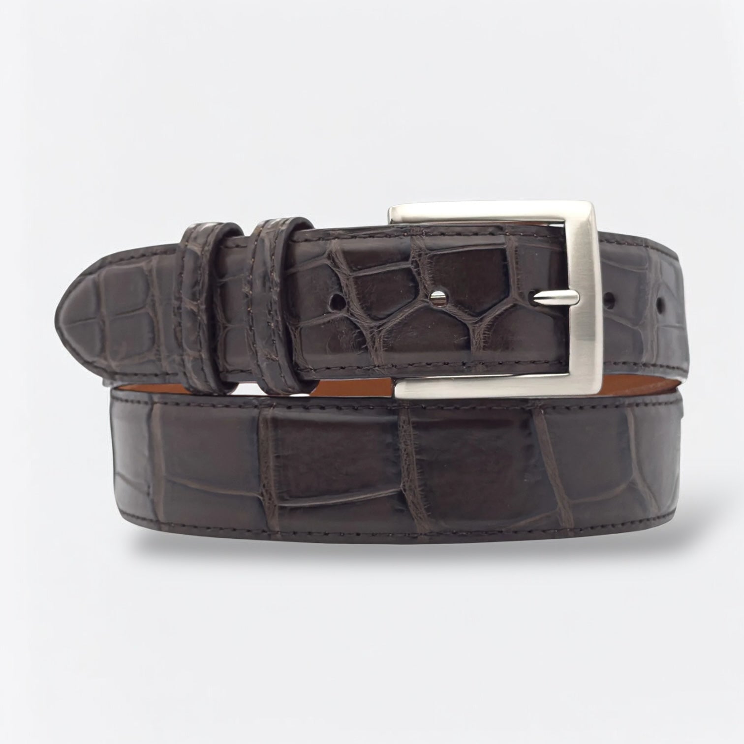 Matte Single-Piece American Alligator Belt: Nicotine