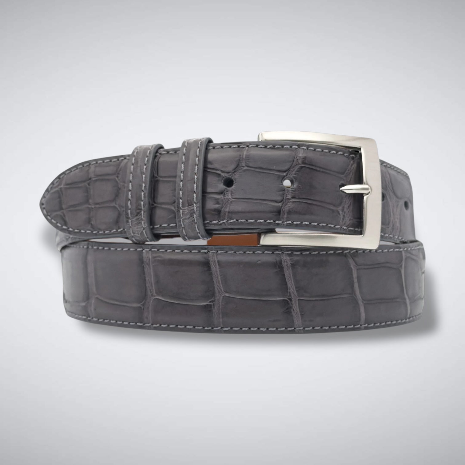 Matte Single-Piece American Alligator Belt: Grey