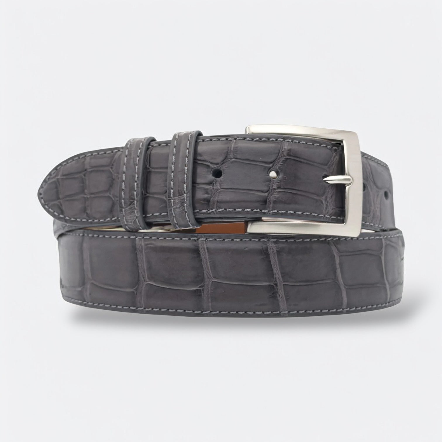 Matte Single-Piece American Alligator Belt: Grey