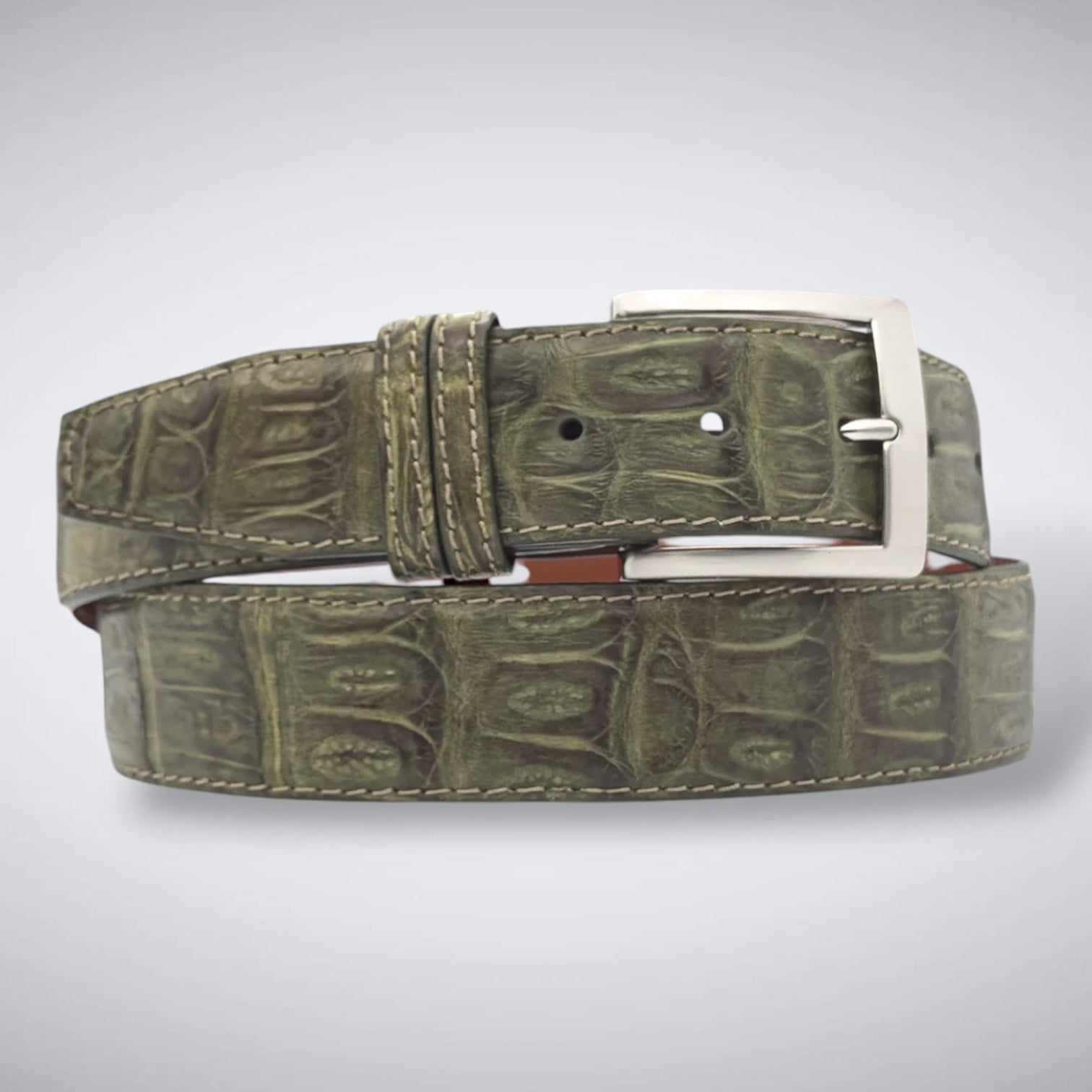 Rivoli Caiman Tail Belt – Matte Olive