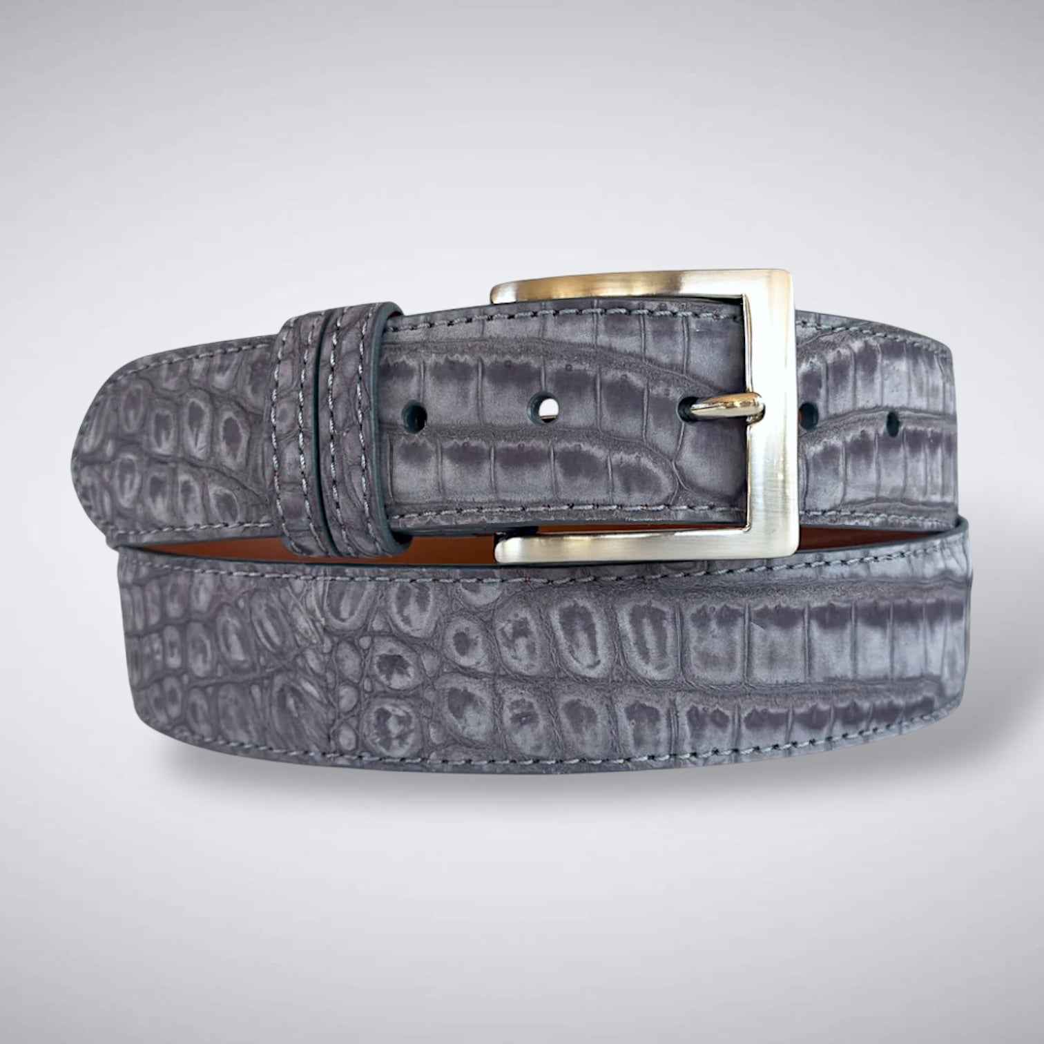 American Suede Alligator Belt: Grey