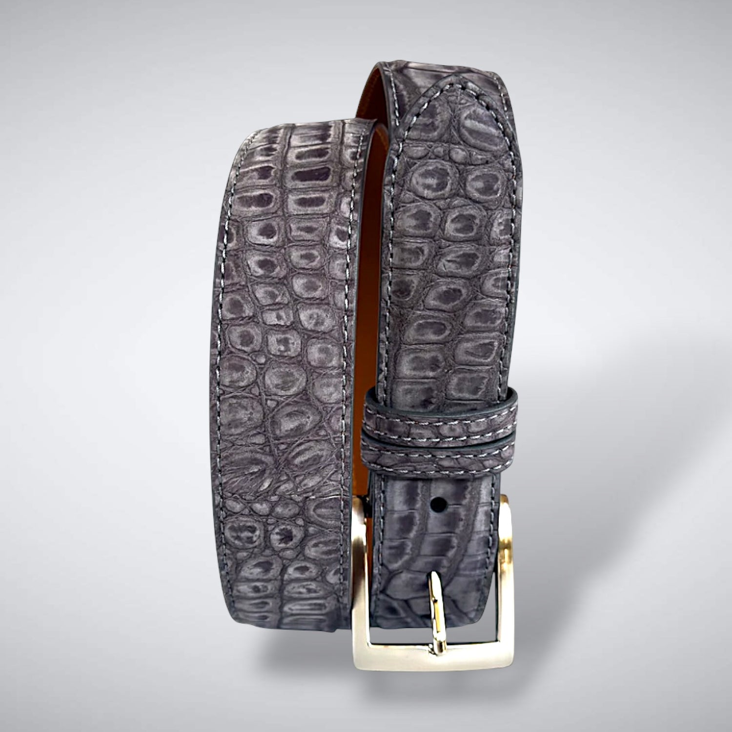 American Suede Alligator Belt: Grey
