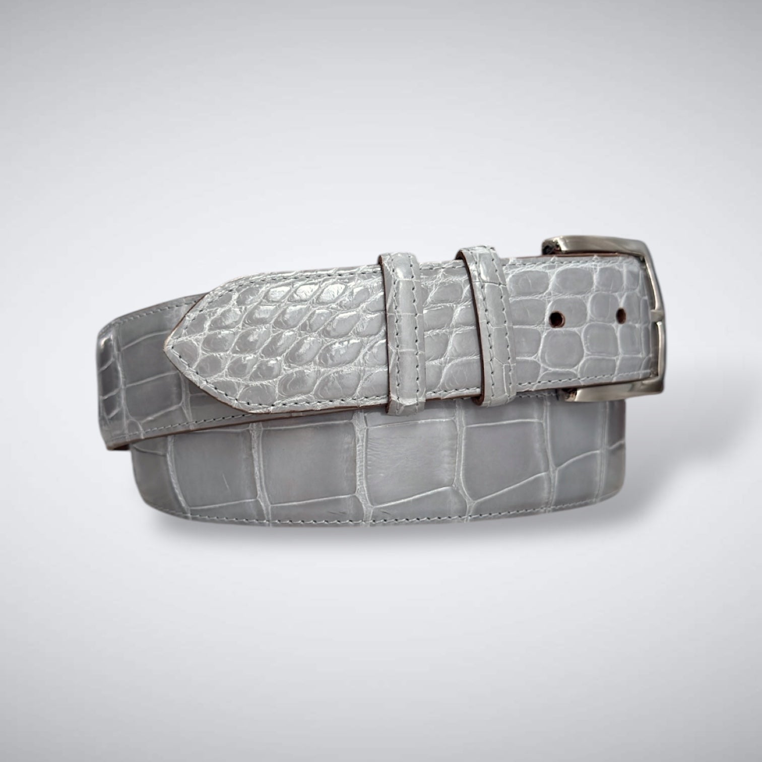 American Glazed Alligator Belt: Glacier Grey