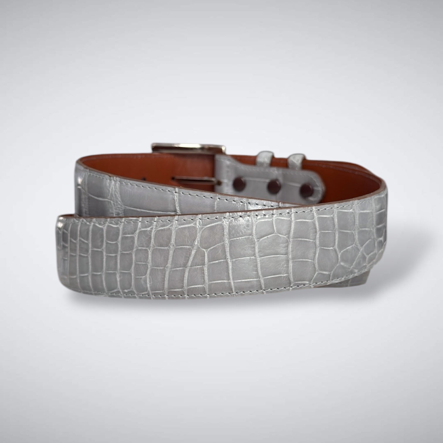 American Glazed Alligator Belt: Glacier Grey