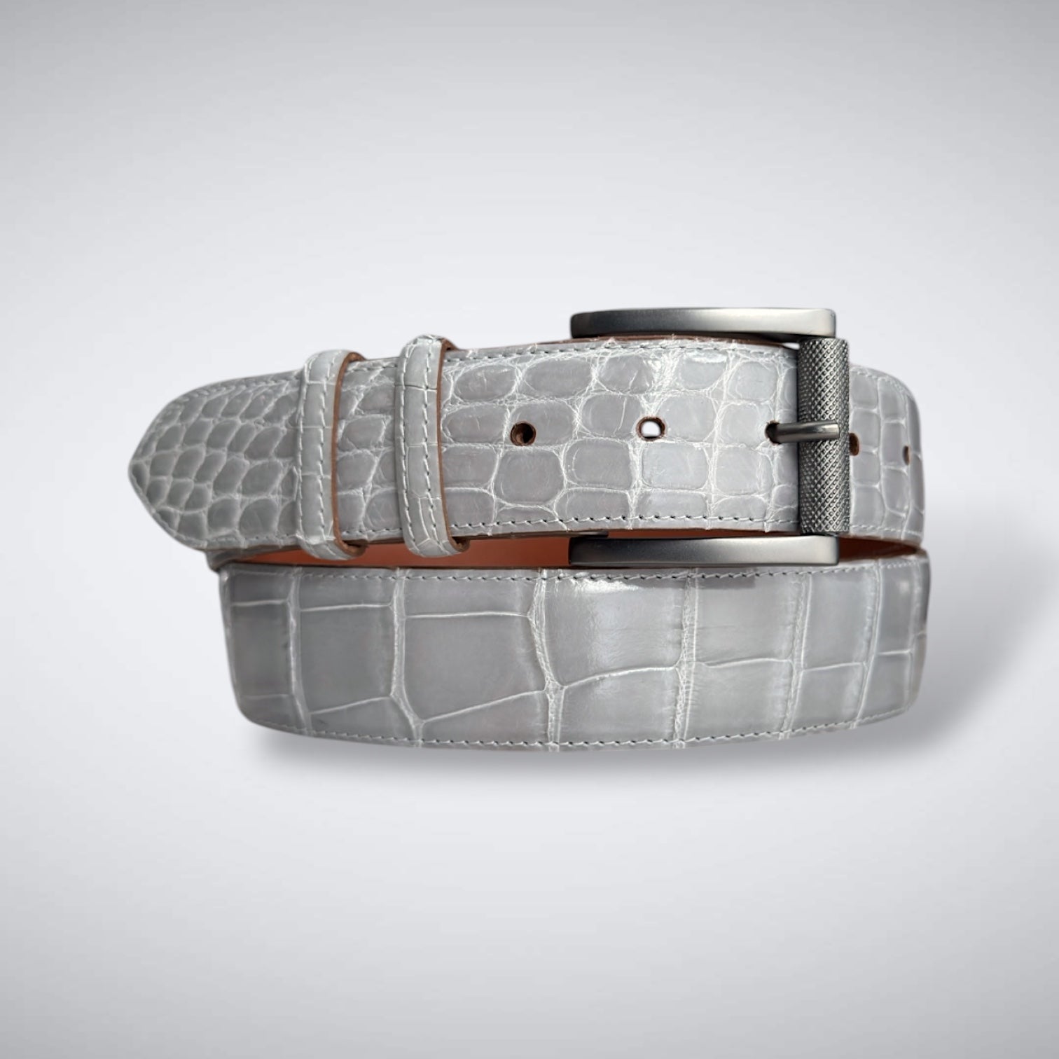 American Glazed Alligator Belt: Glacier Grey