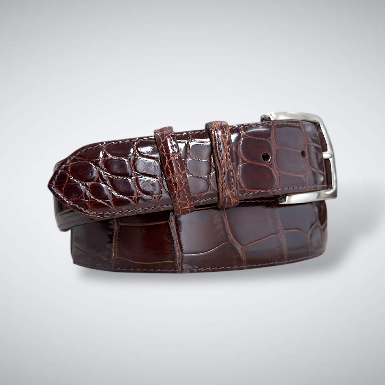 American Glazed Alligator Belt: Smokewood