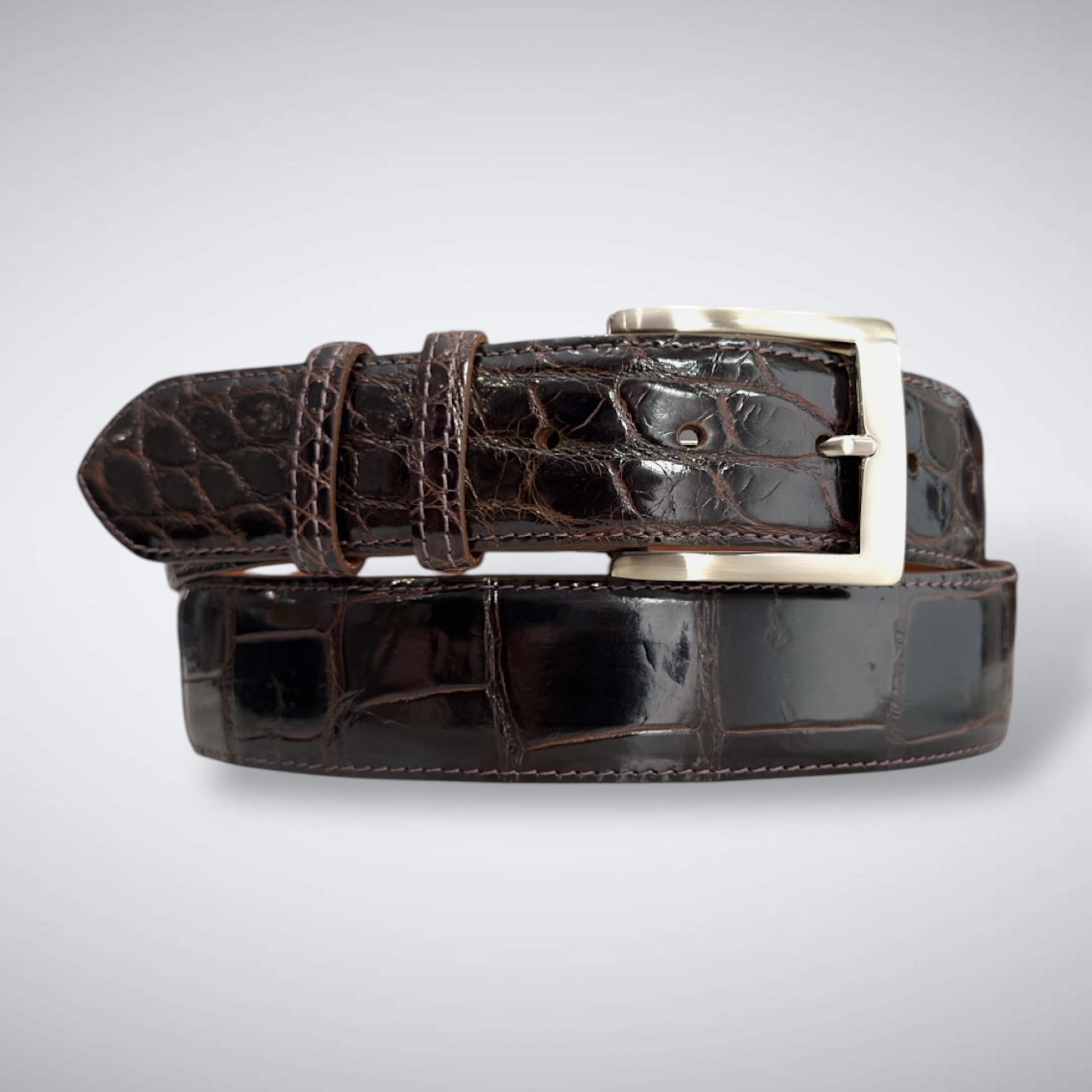 American Glazed Alligator Belt: Burnt Oak