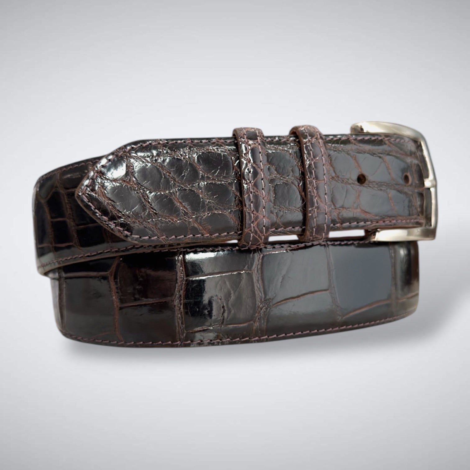 American Glazed Alligator Belt: Burnt Oak