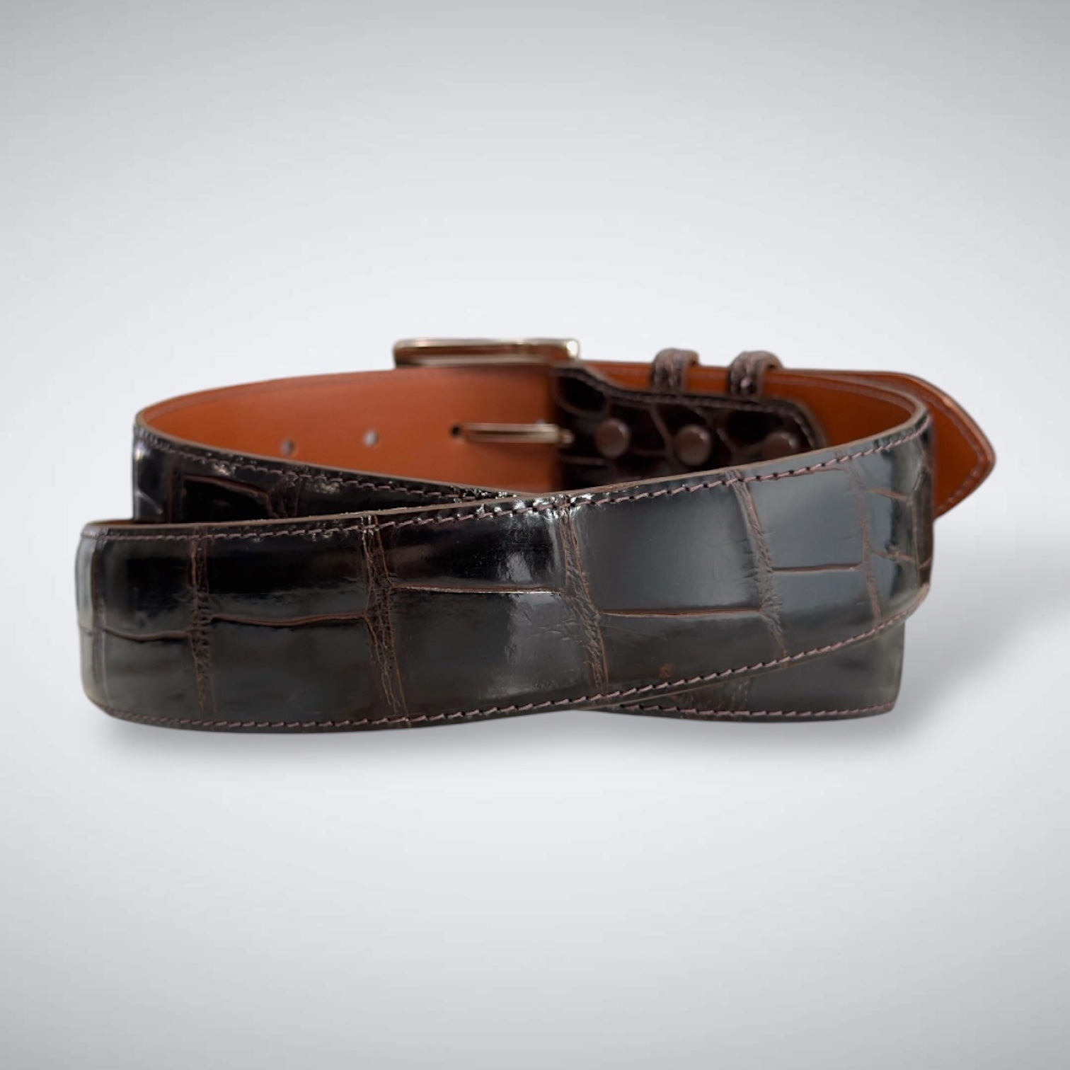 American Glazed Alligator Belt: Burnt Oak