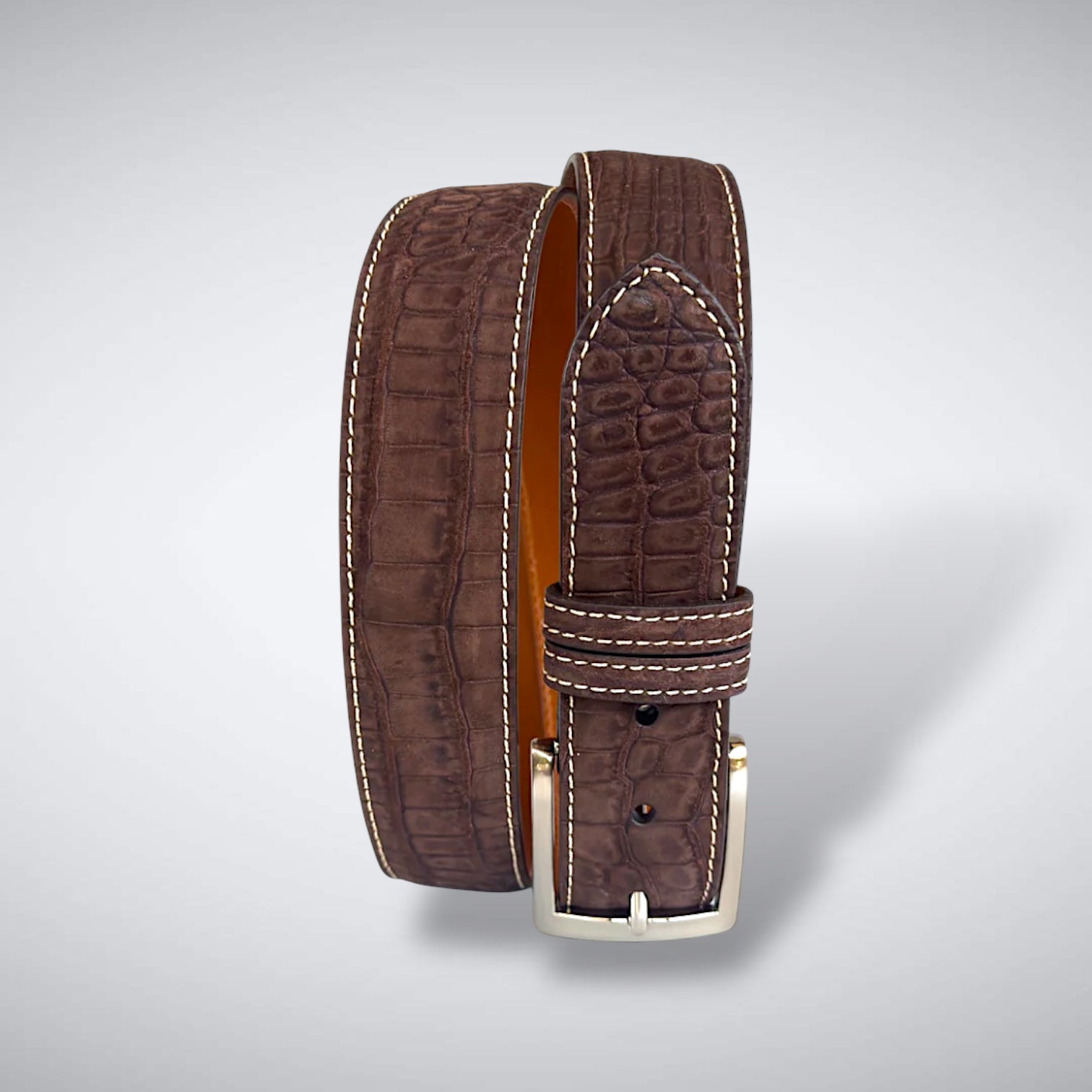 American Suede Alligator Belt: Brown