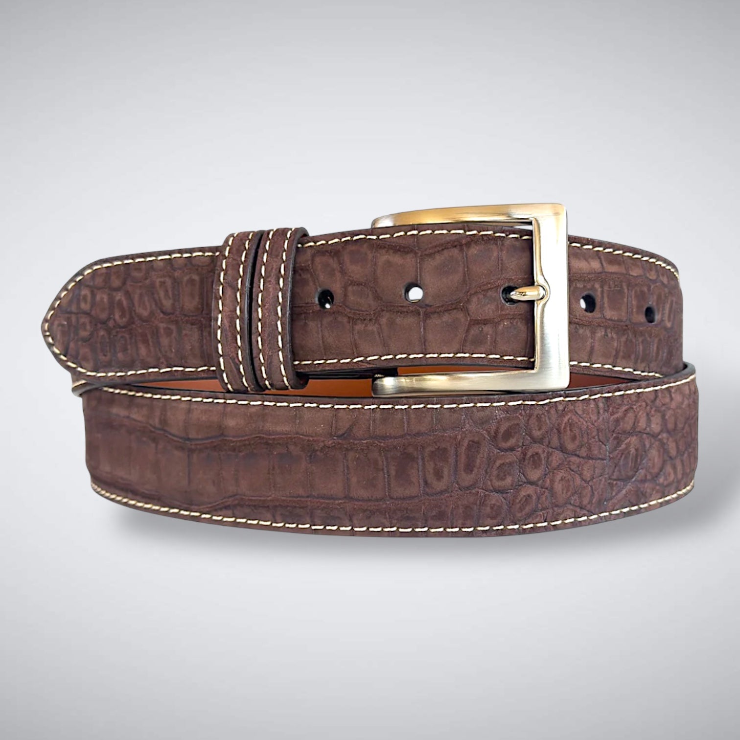 American Suede Alligator Belt: Brown