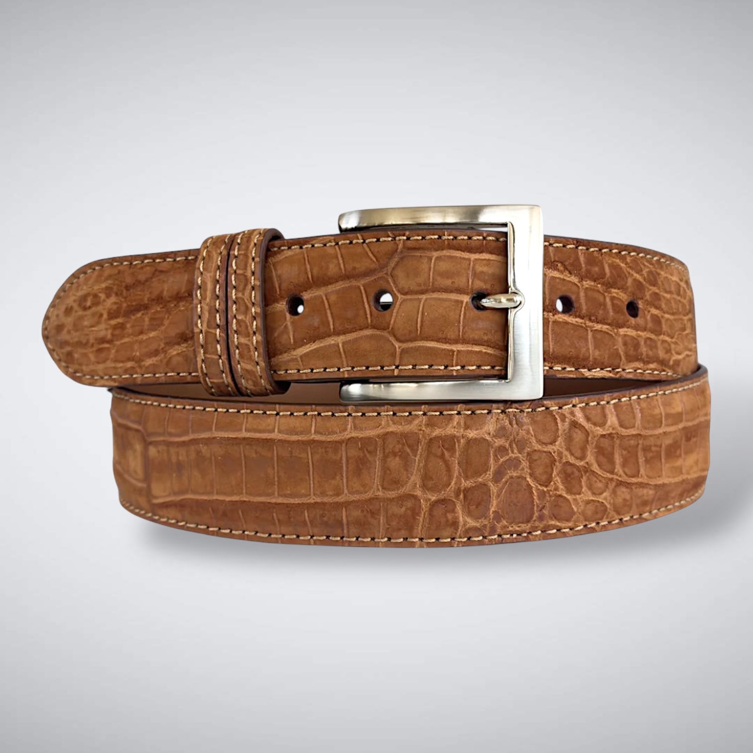 American Suede Alligator Belt: Cognac