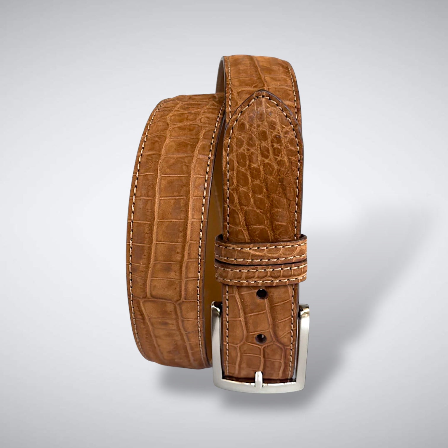 American Suede Alligator Belt: Cognac