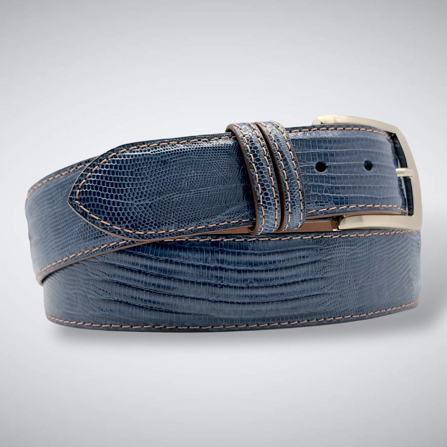 Lizard Belt: Bandon Dunes ( Denim With Cocoa Stitch)