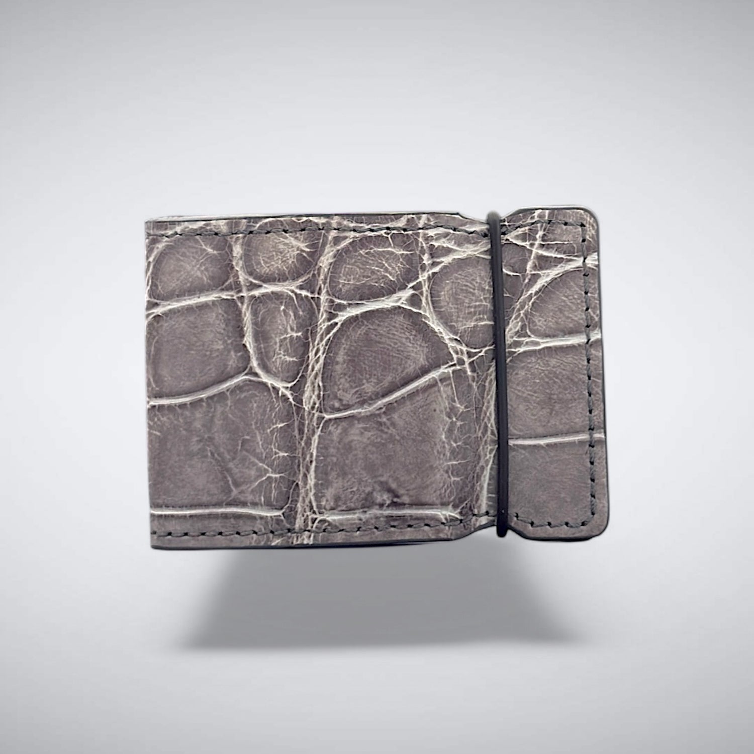 The DJ Cash Cover — Matte Grey Alligator with White Stitch
